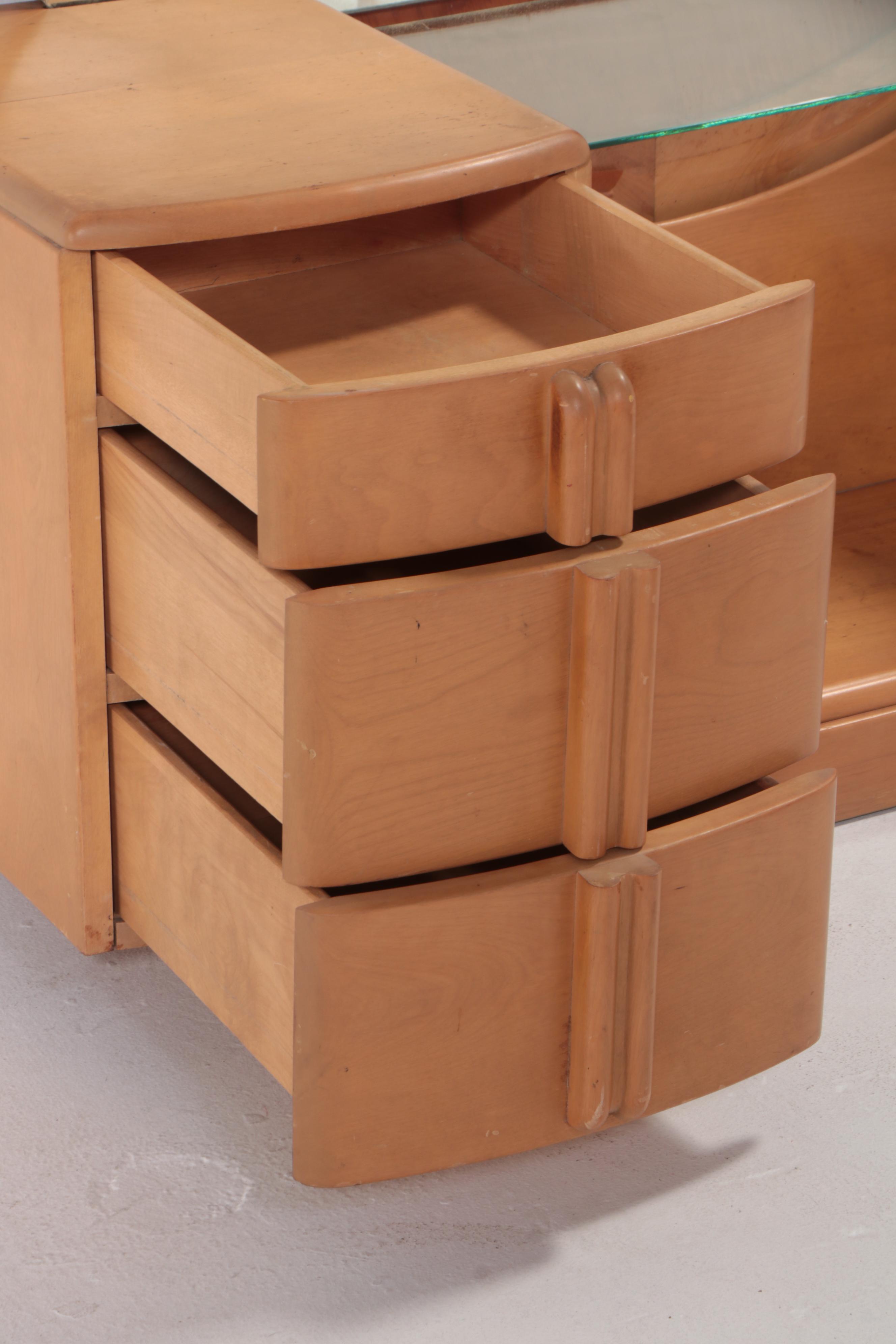 Heywood-Wakefield Mid Century Modern Vanity Table and Stool in Wheat Finish