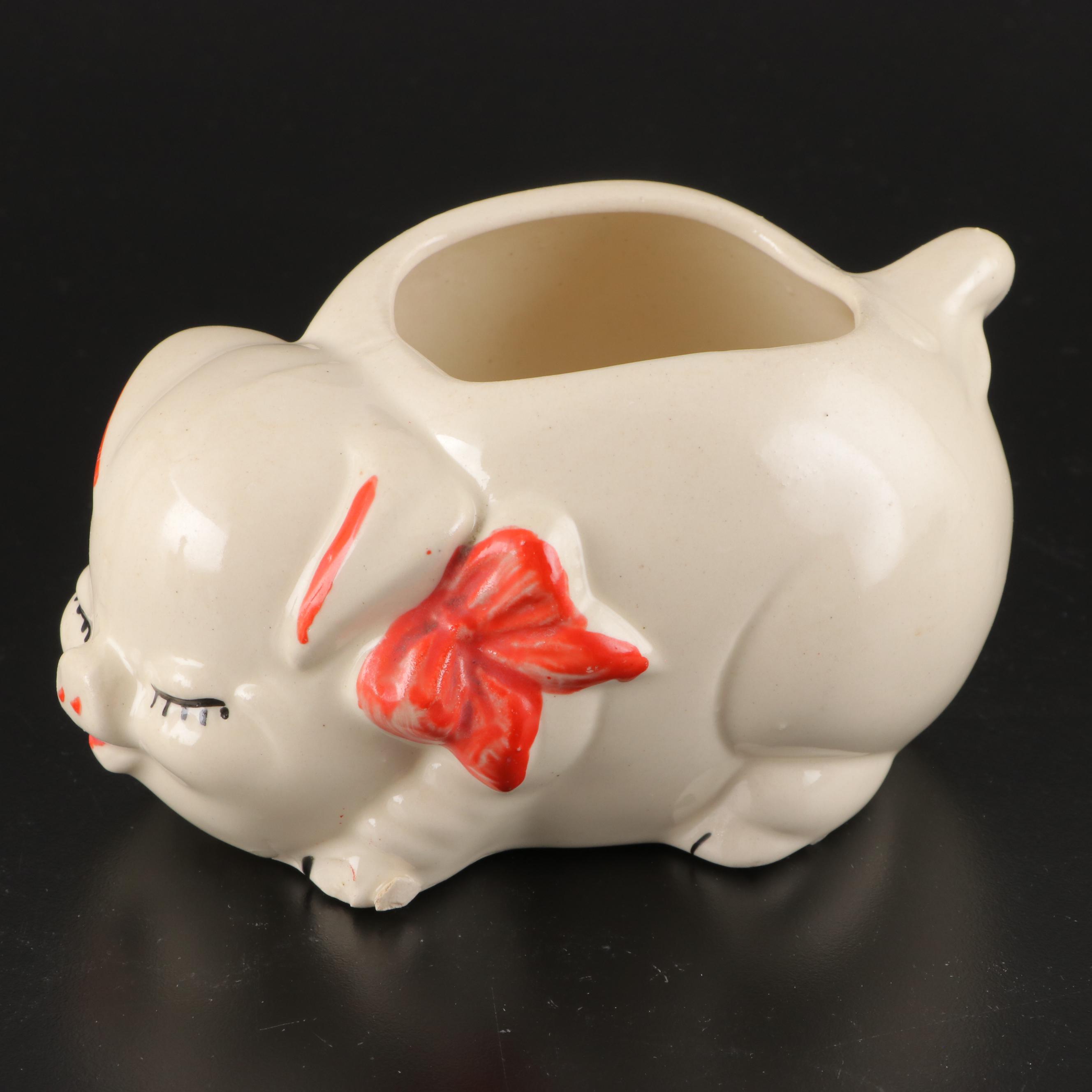 Shawnee Pottery Pig Cream and Sugar Set with Centerpiece Bowl and Planters