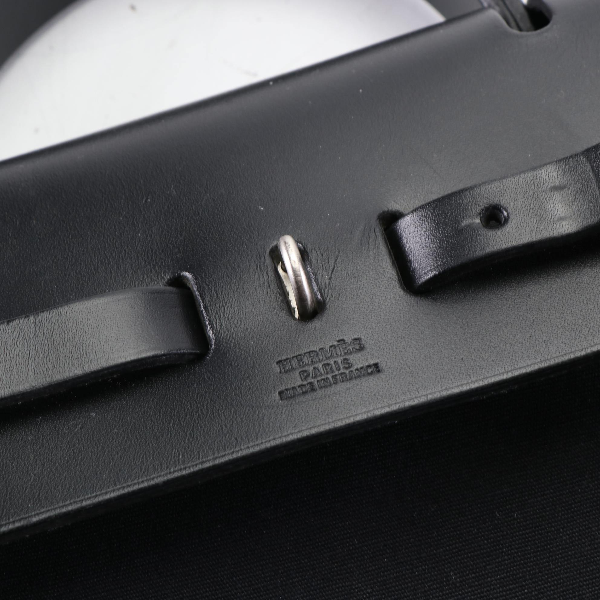 Hermès Herbag A Dos Backpack in Black Toile and Leather with Box