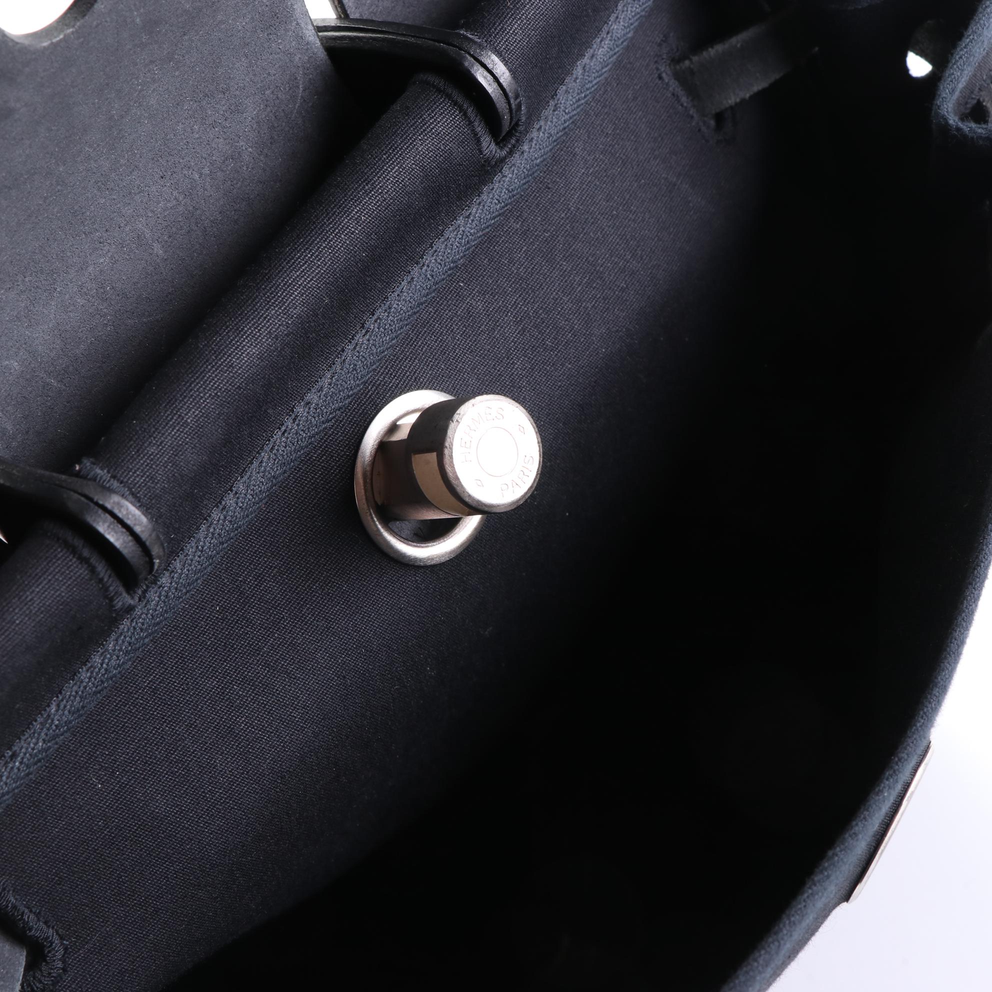 Hermès Herbag A Dos Backpack in Black Toile and Leather with Box