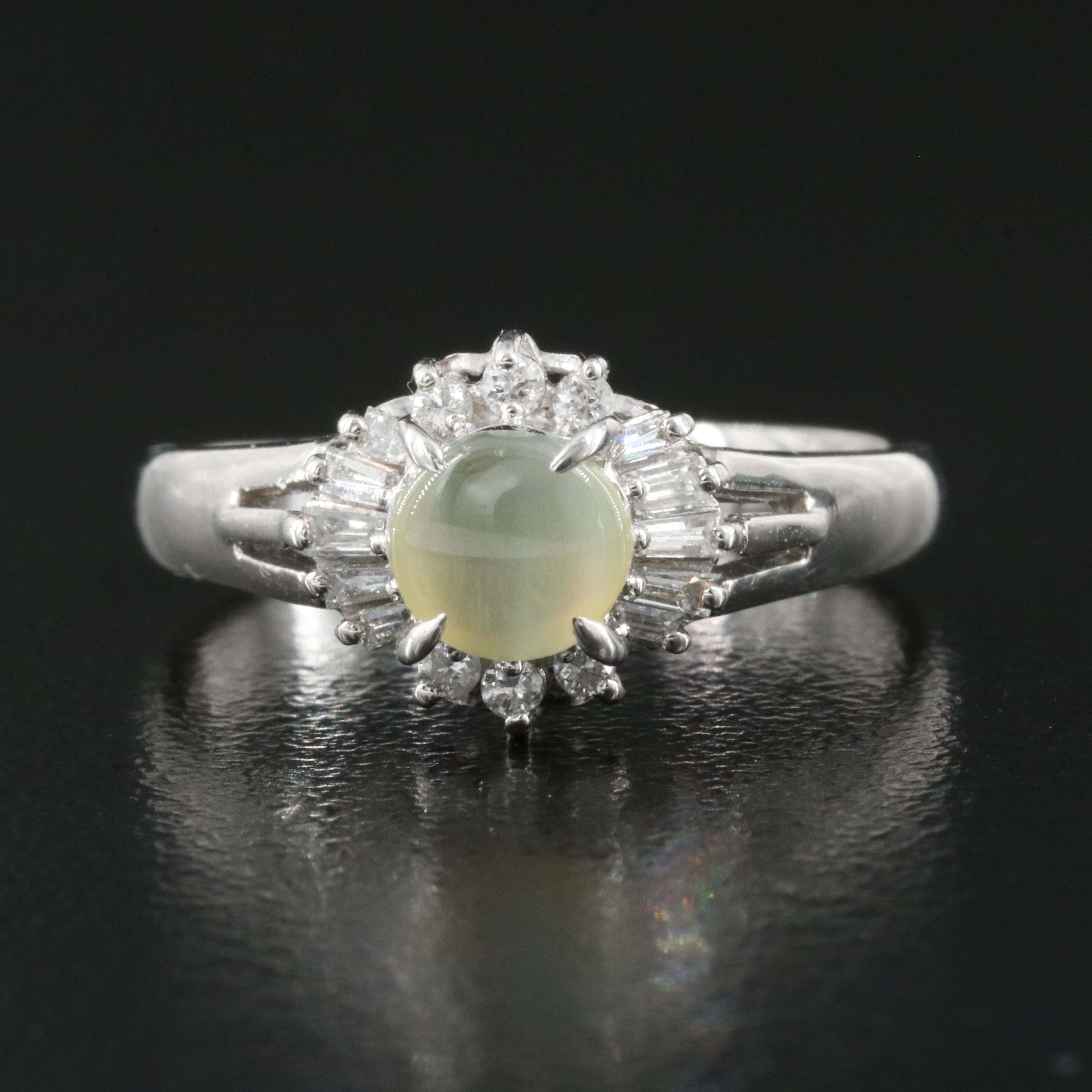 Platinum Cat's Eye Chrysoberyl and Diamond Ring