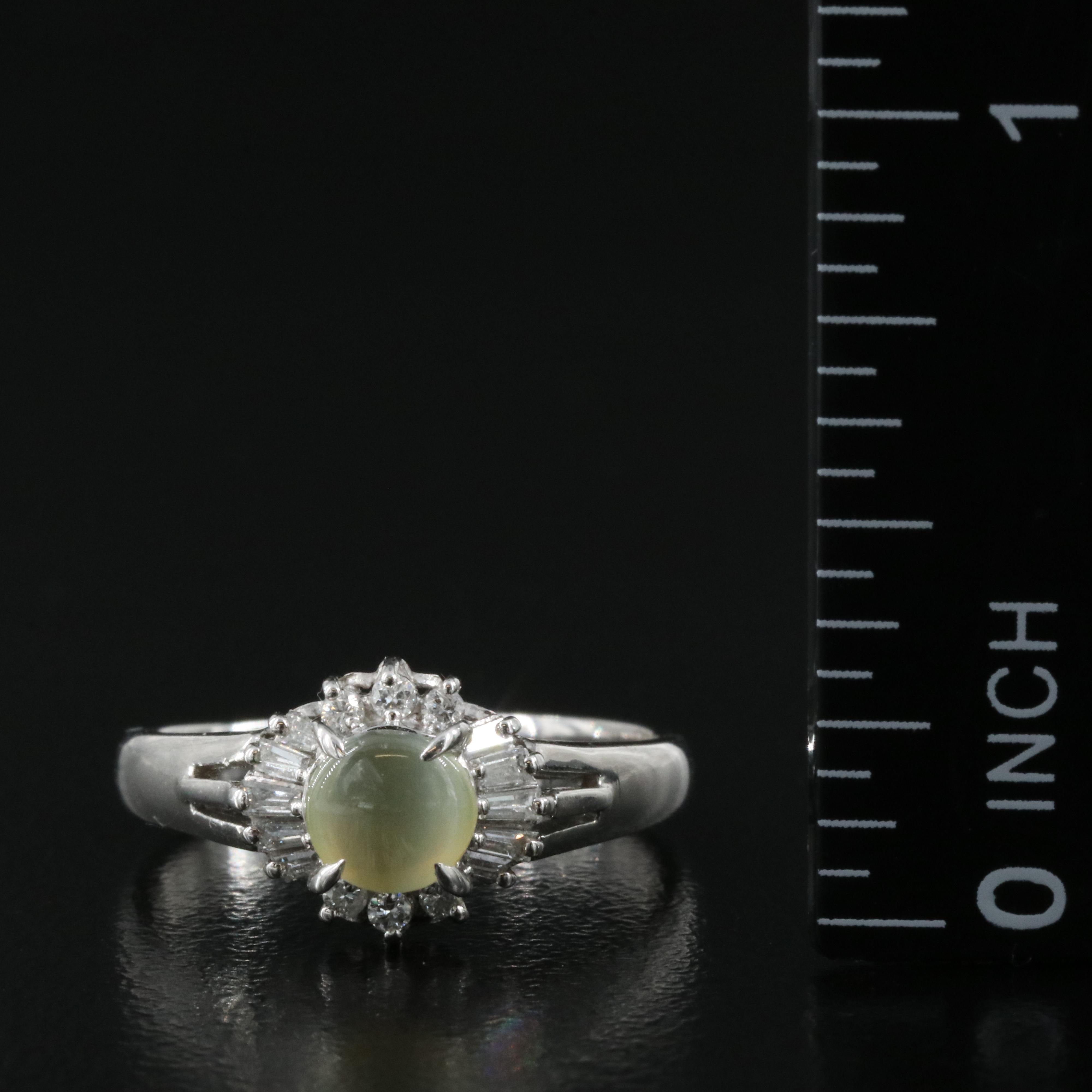 Platinum Cat's Eye Chrysoberyl and Diamond Ring