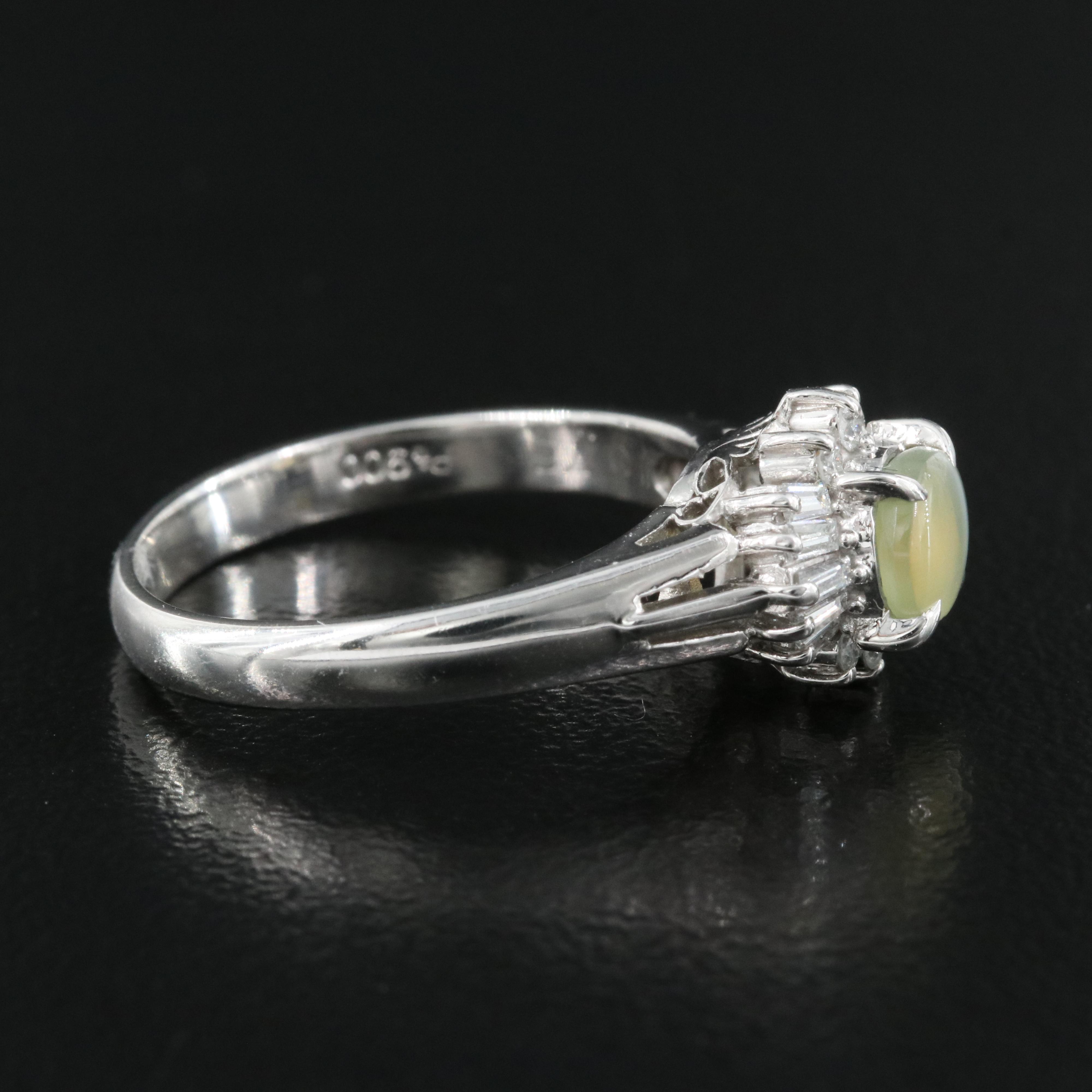 Platinum Cat's Eye Chrysoberyl and Diamond Ring