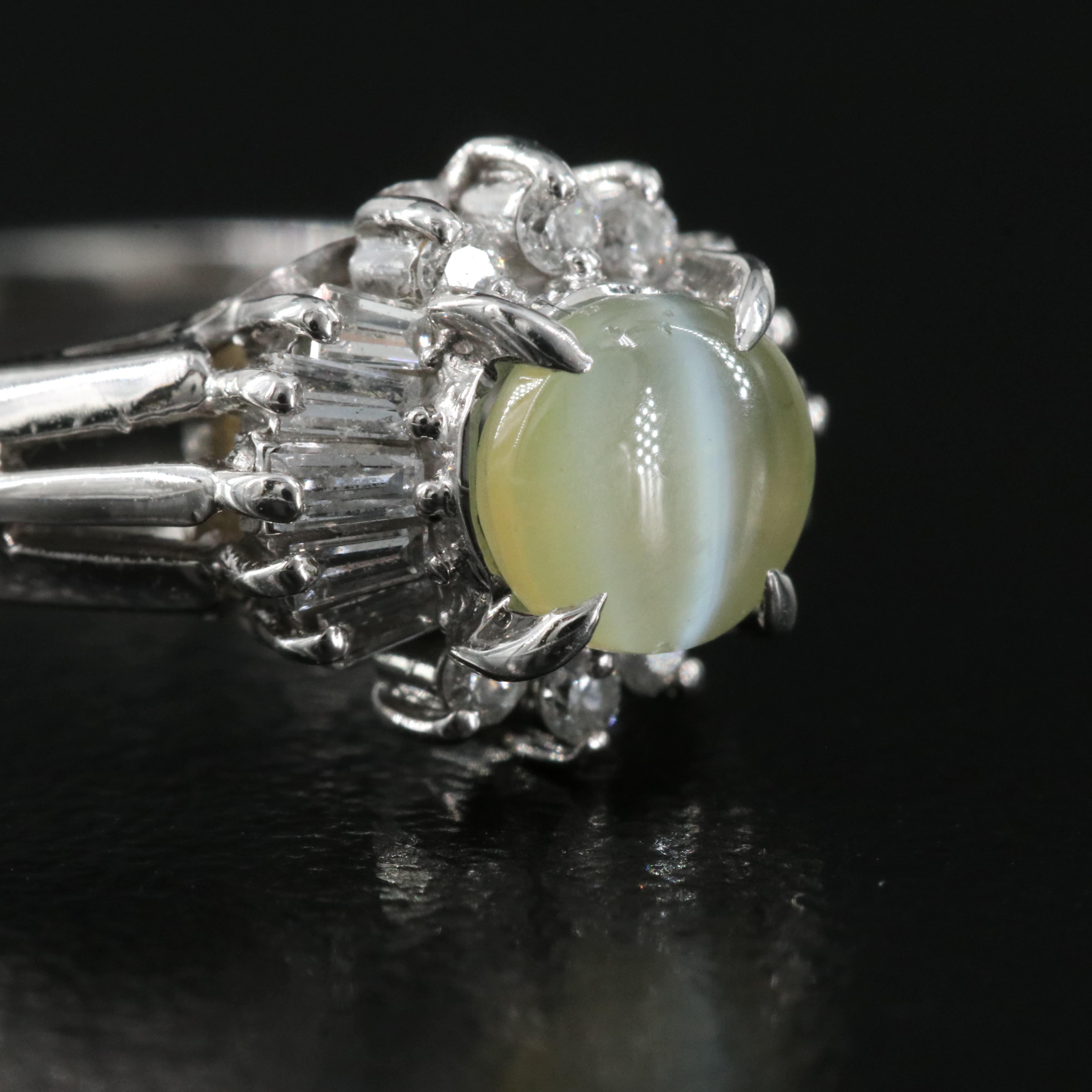 Platinum Cat's Eye Chrysoberyl and Diamond Ring