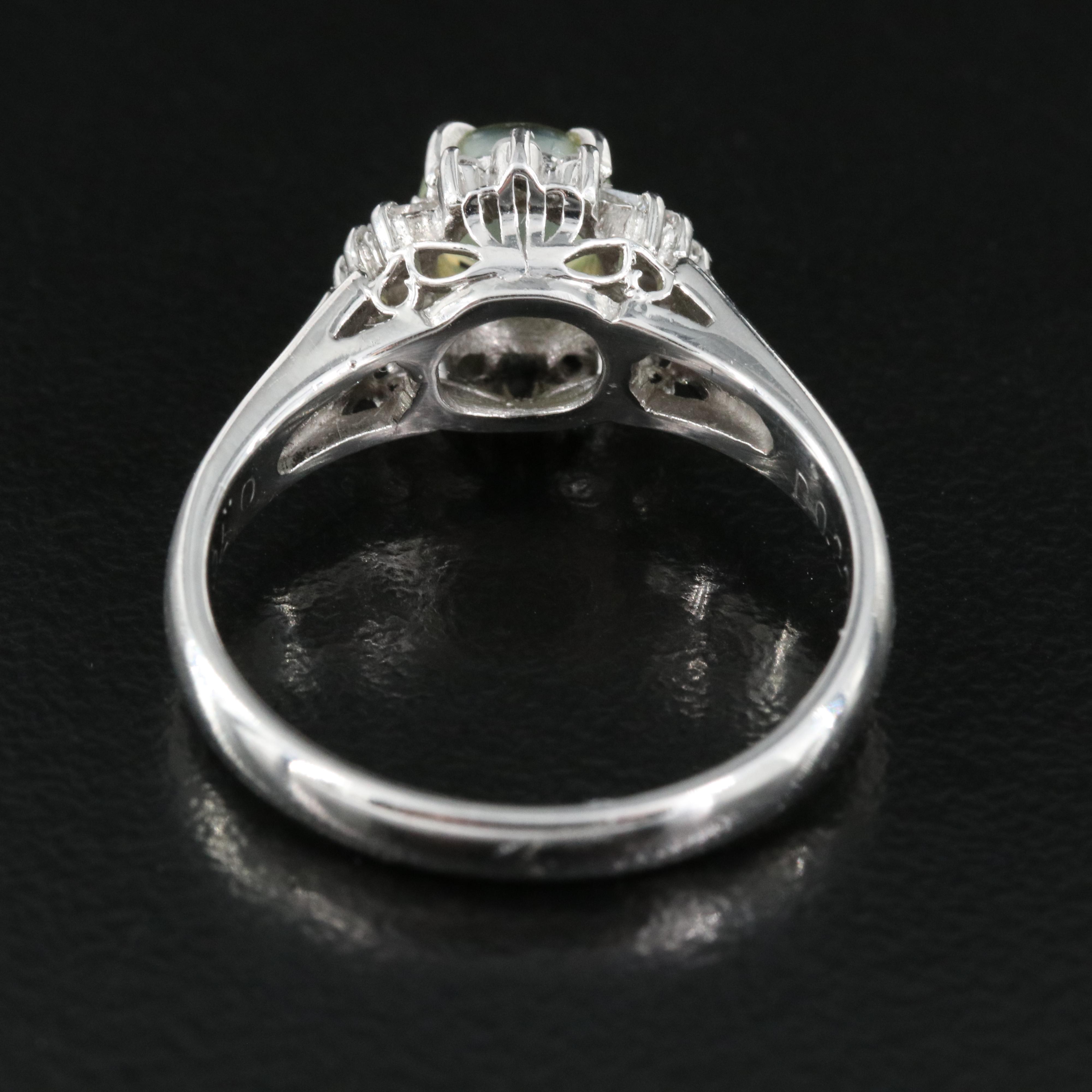 Platinum Cat's Eye Chrysoberyl and Diamond Ring