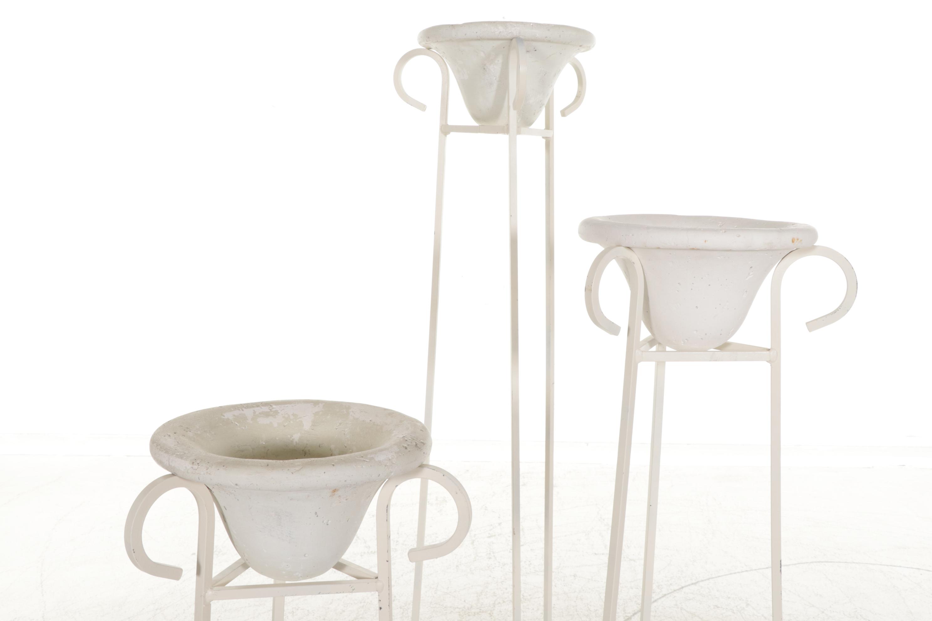 Three Graduated Wrought Iron Stands with Cast Plaster Candle Holders