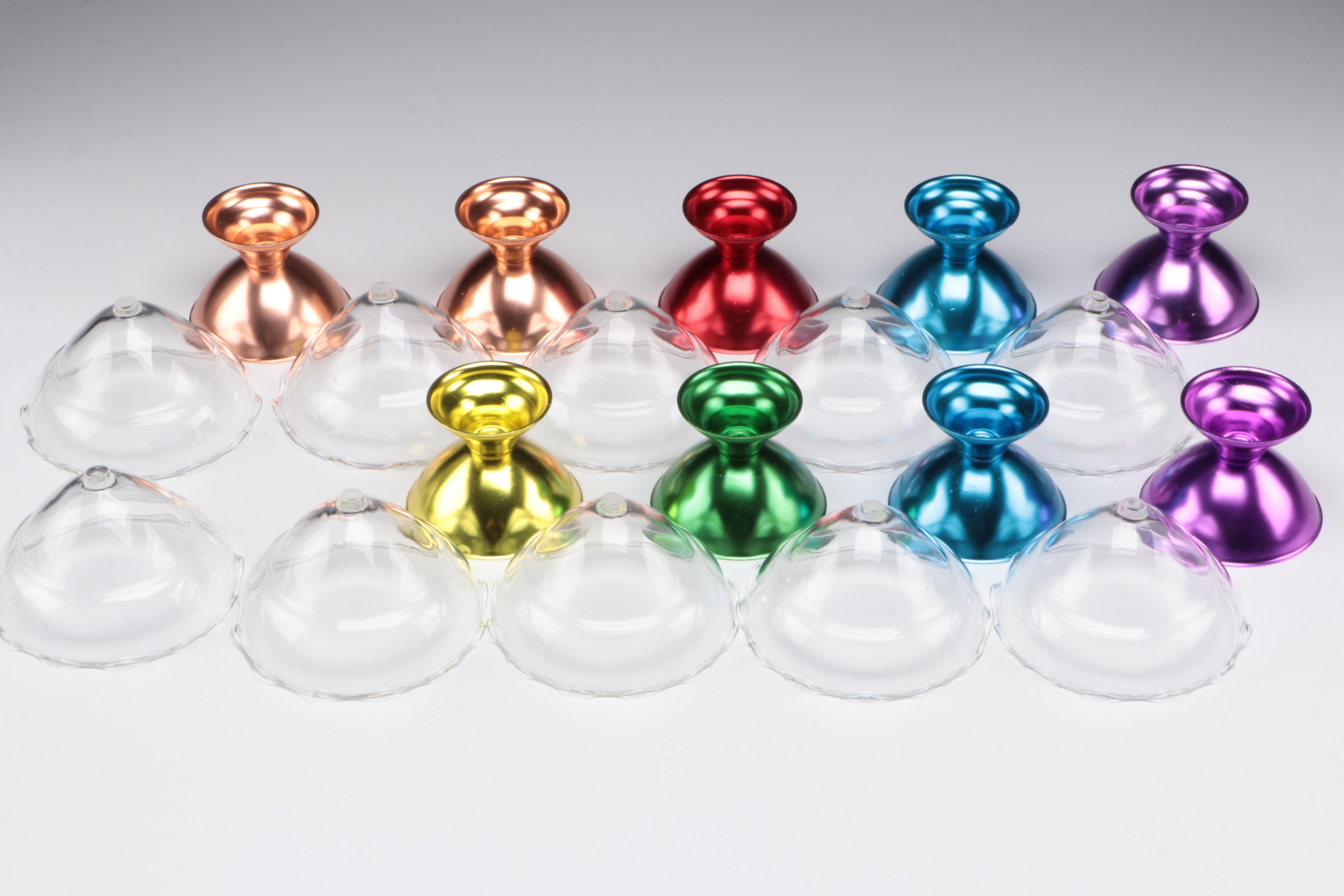 Ruffled Rim Glass Dessert Bowls with Multicolored Metal Liners