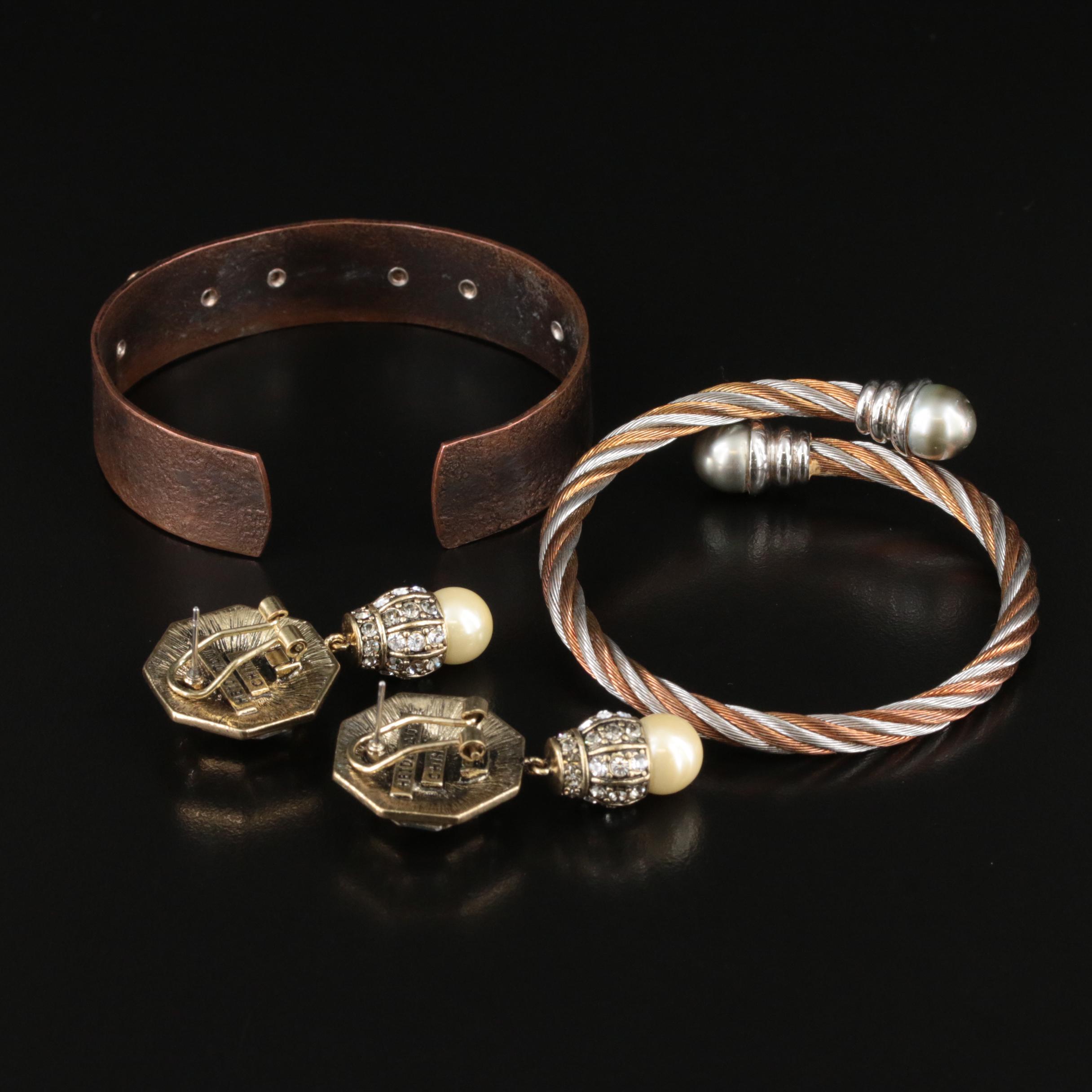 Heidi Daus Earrings, Cable Bypass and Copper Cuffs