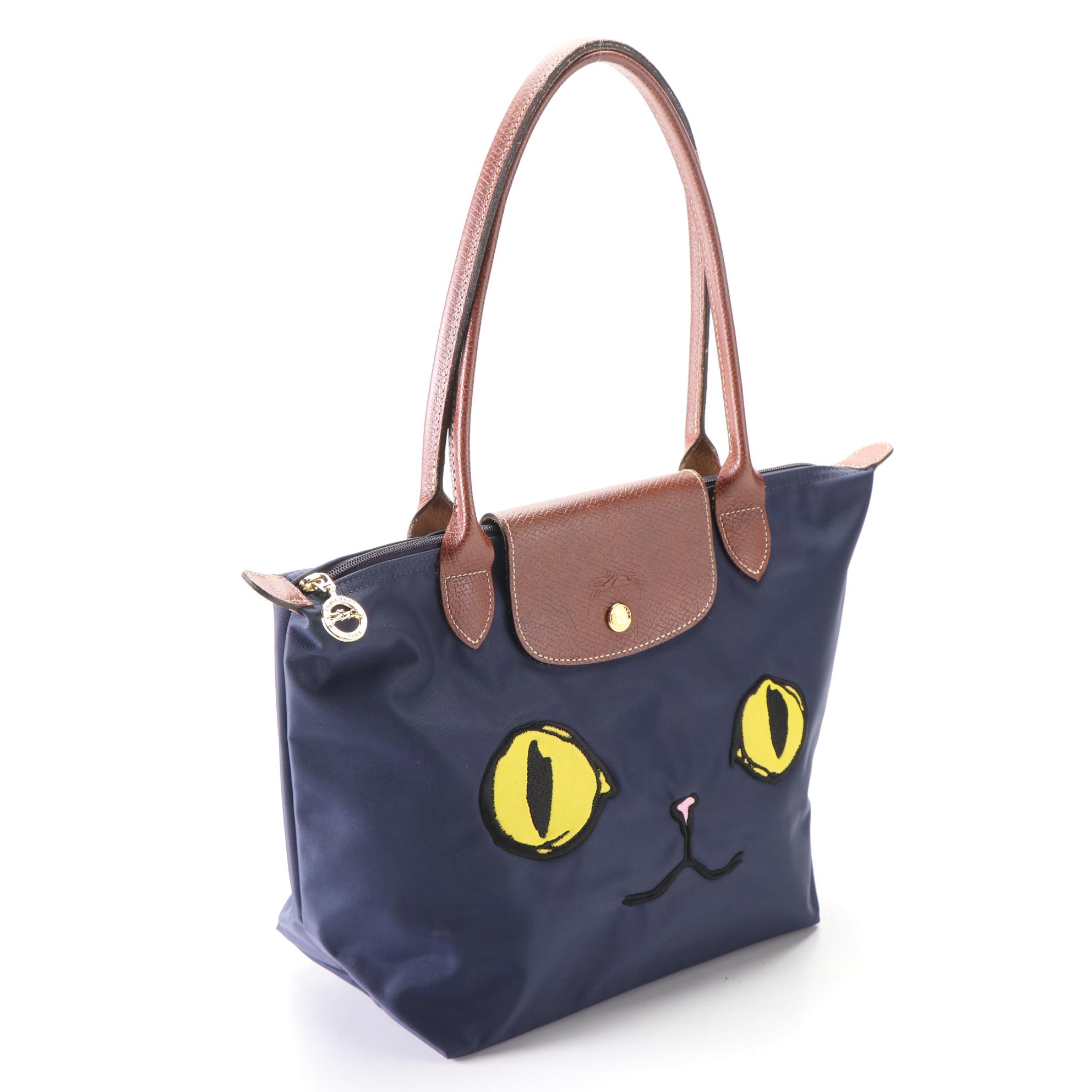 Longchamp Le Pliage Miaou Cat Tote in Nylon and Leather
