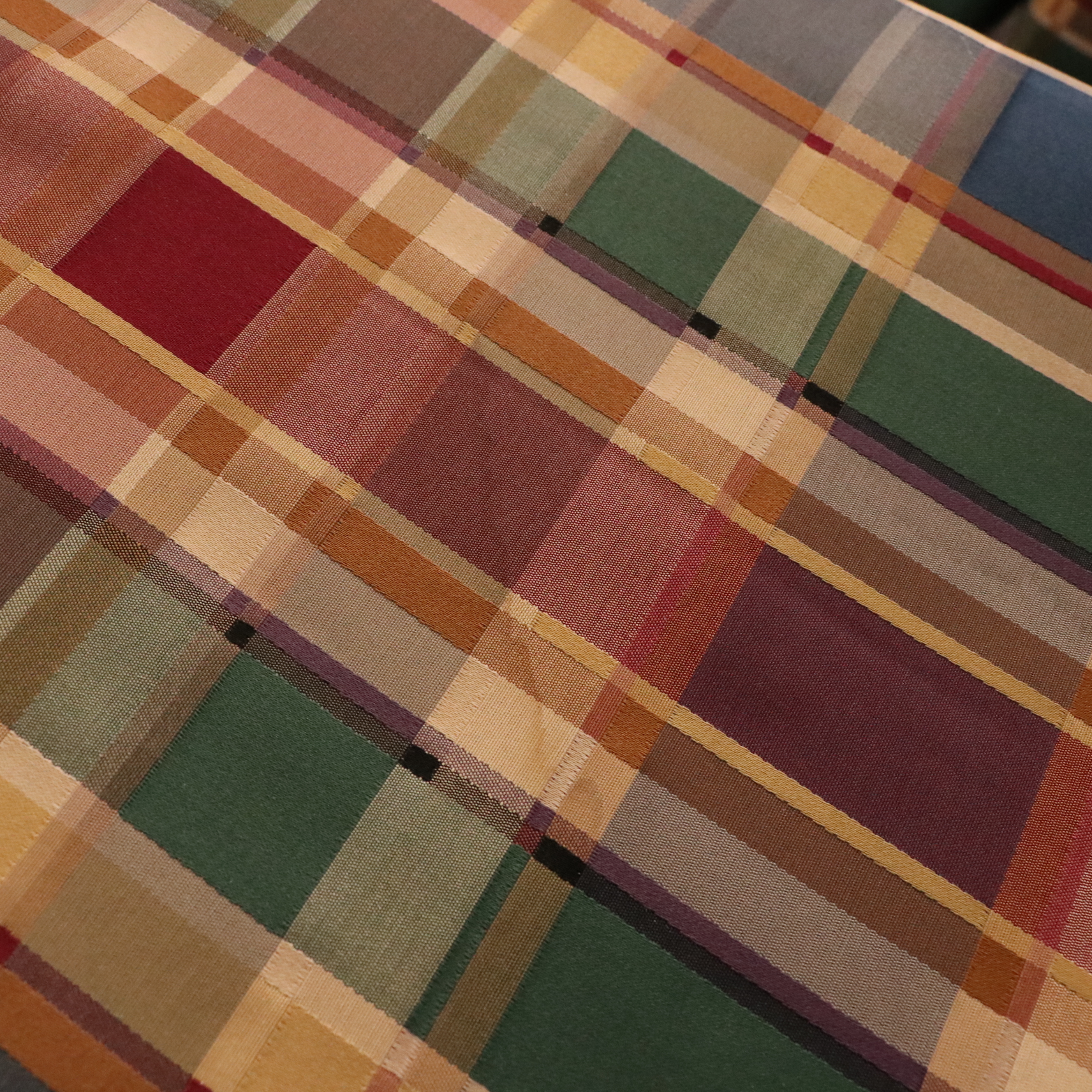 Drexel Heritage Mid Century Modern Wood-Encased Plaid Sectional Sofa