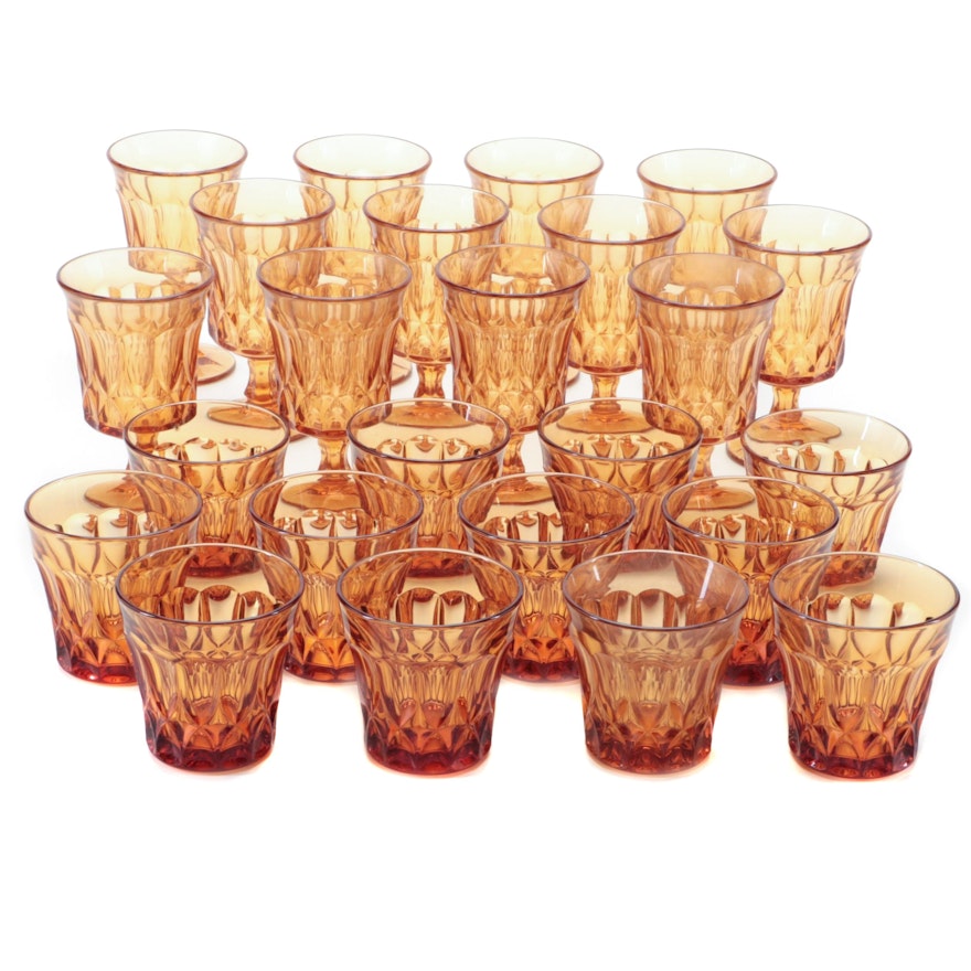 Noritake "Perspective" Amber Glass Water Goblets and Double Old Fashioneds