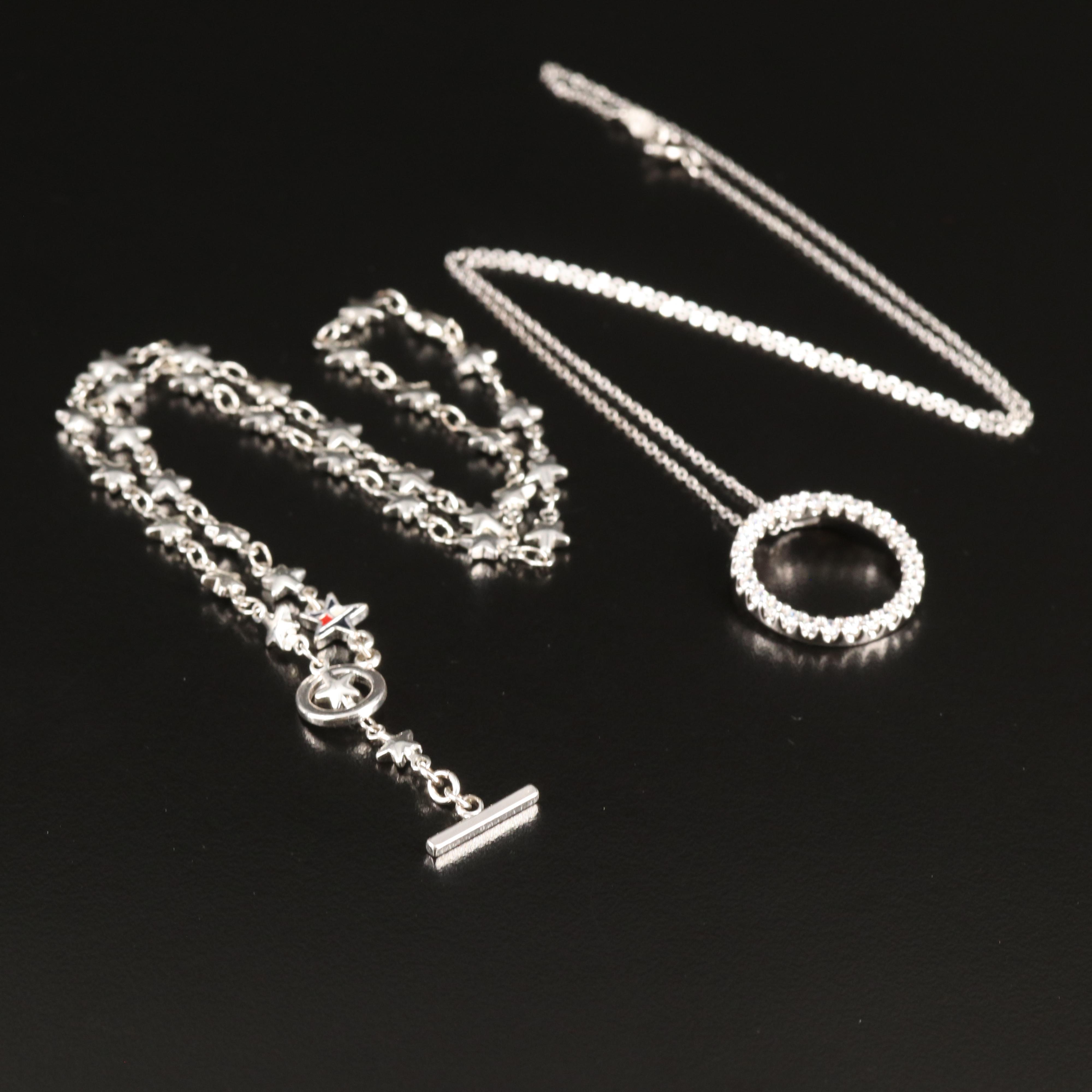 Sterling Circle Necklace and Hoop Earrings with Star Necklace and Earring Set