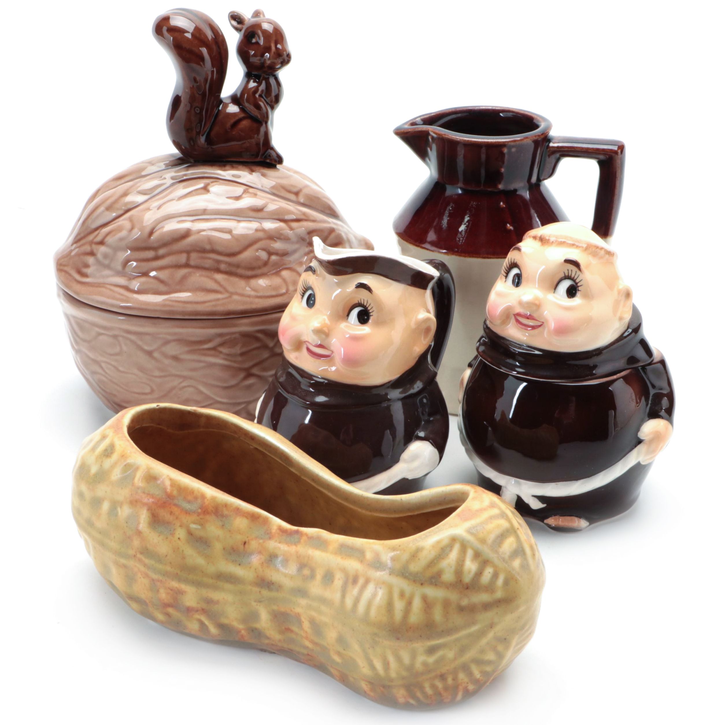 Armbee Nut Bowl with Other Novelty Tableware and Two Tone Pitcher, Mid-20th C.