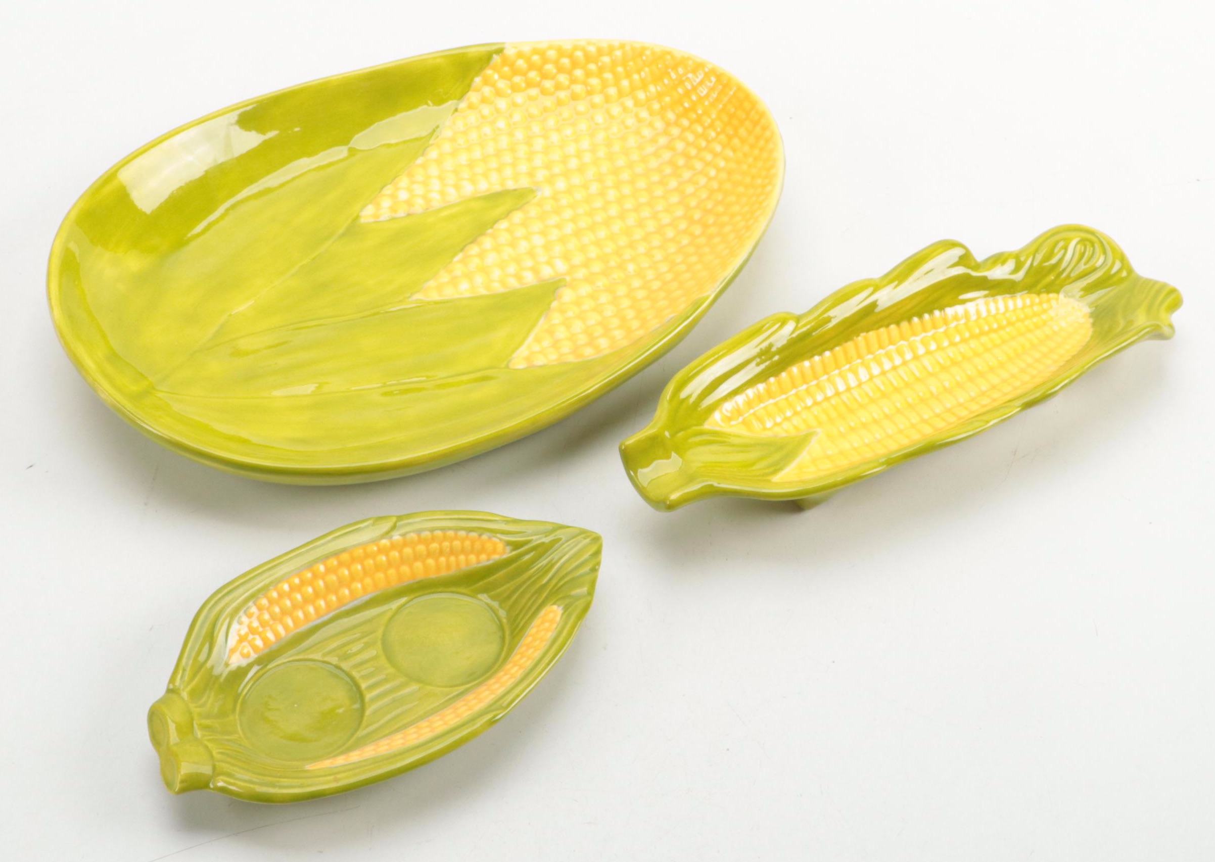 Corn Cob Dishes with Tableware, Mid to Late 20th Century