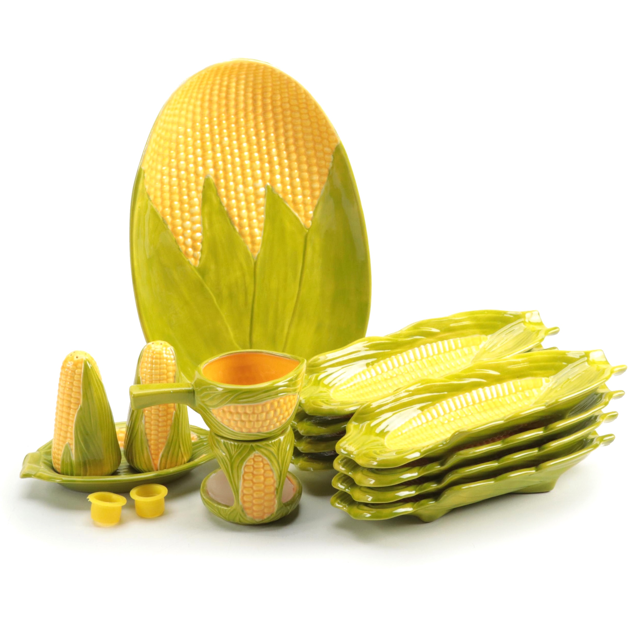 Corn Cob Dishes with Tableware, Mid to Late 20th Century