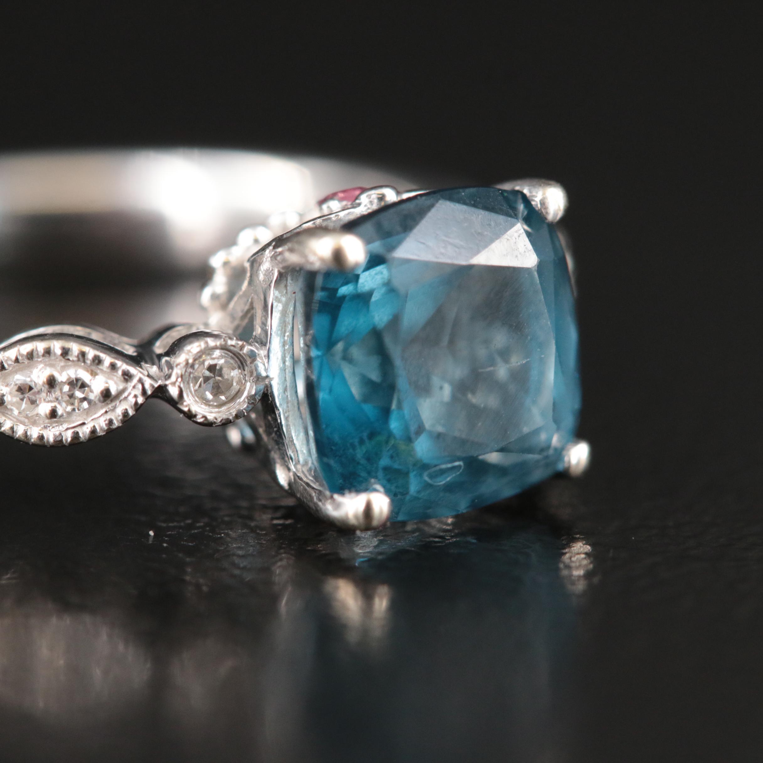 10K London Blue Topaz and Diamond Ring and Earrings