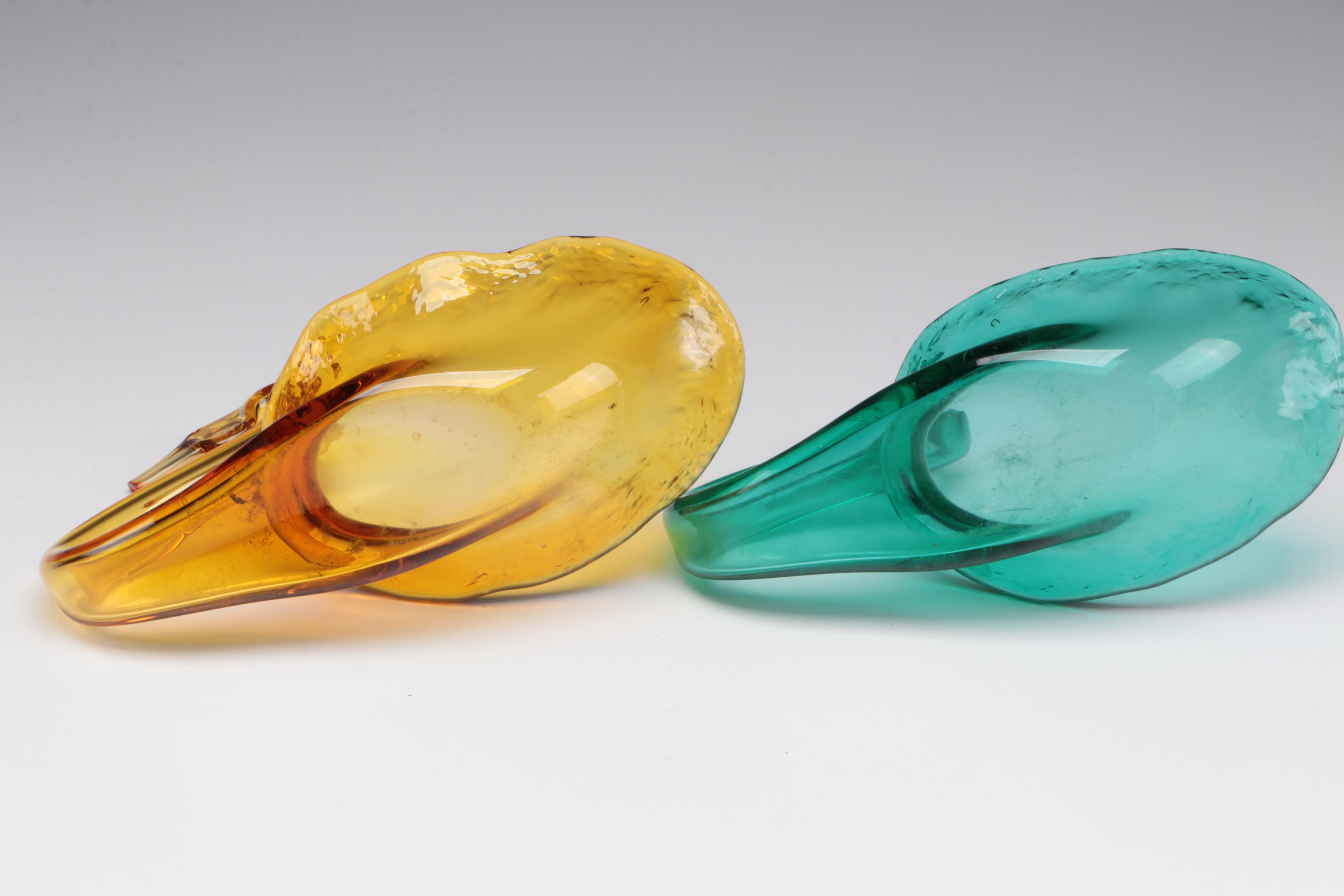 Art Glass Handkerchief Bowl and Swan Bowls with More Art Glass
