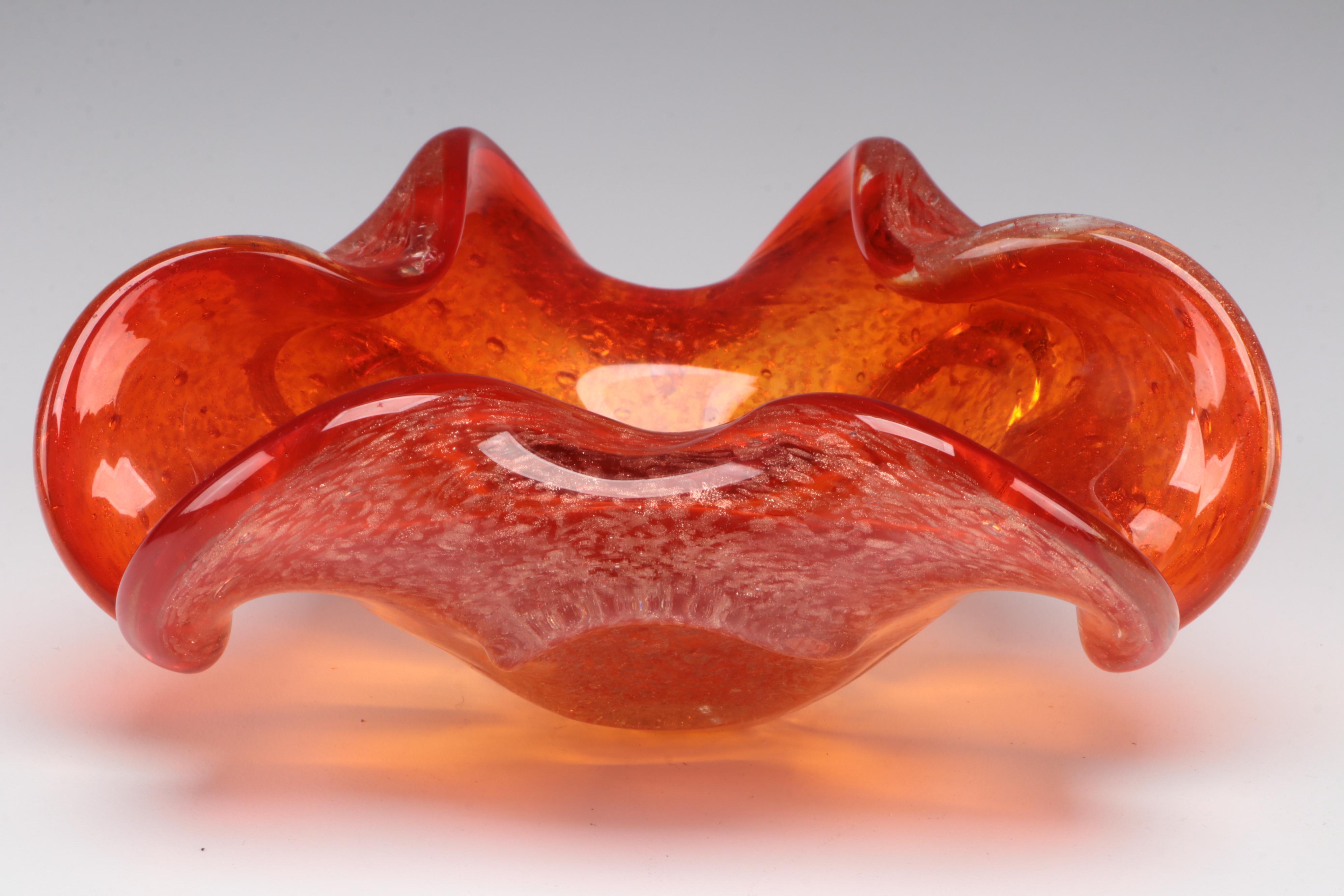 Art Glass Handkerchief Bowl and Swan Bowls with More Art Glass