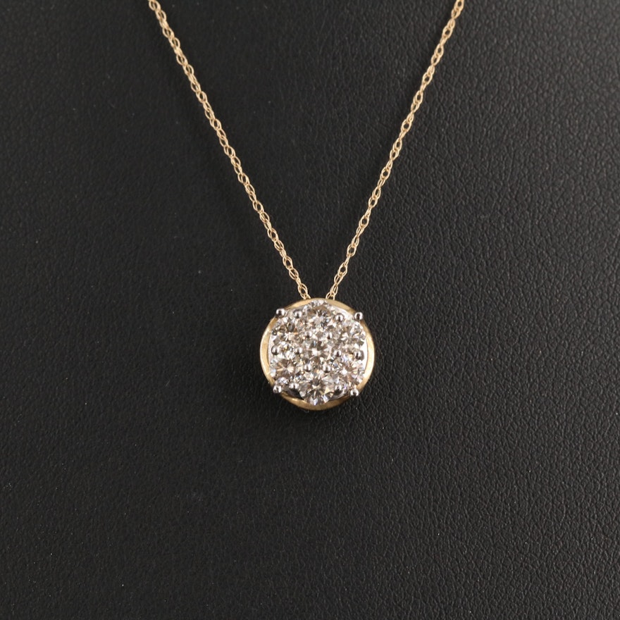 10K 1.02 CTW Diamond Cluster Pendant Necklace