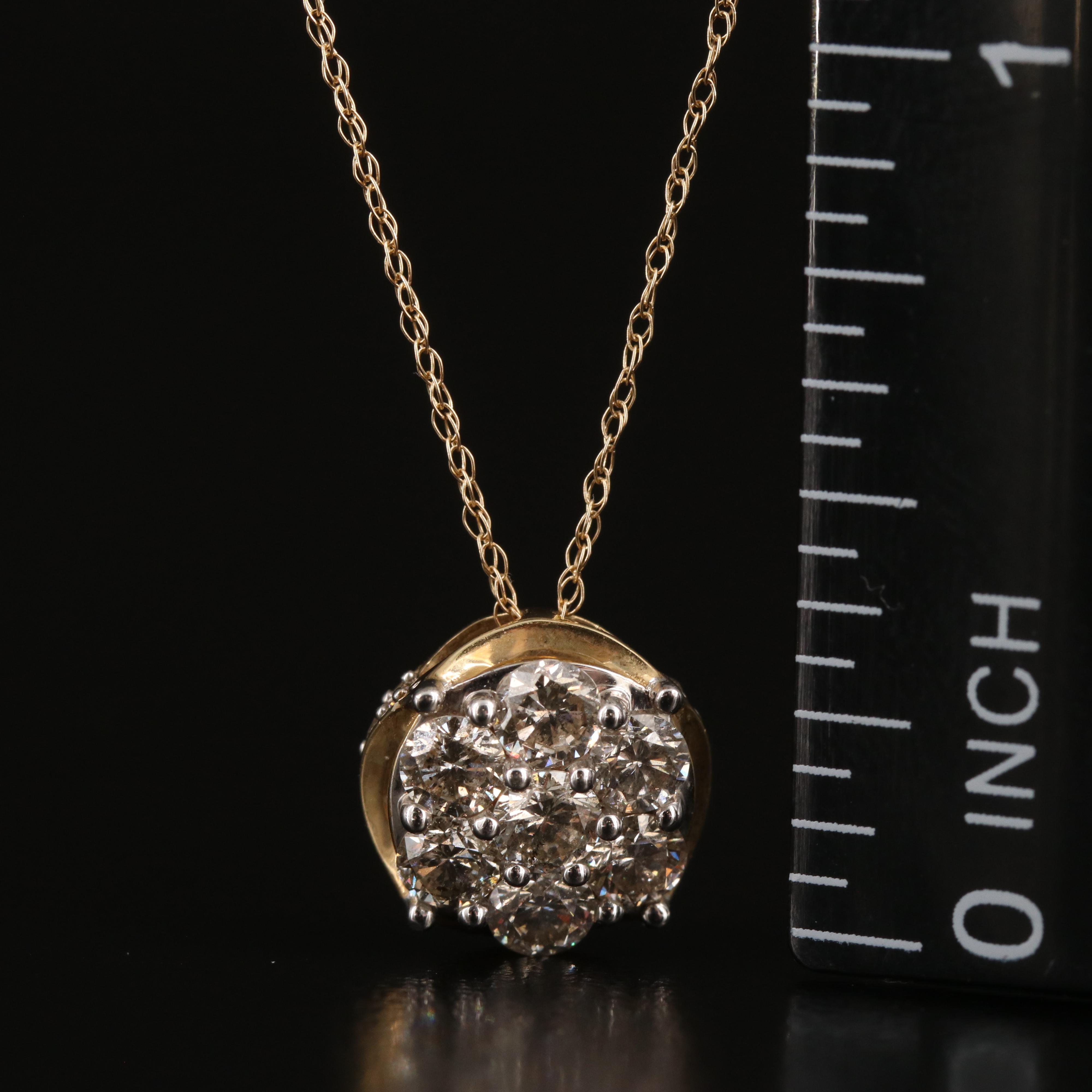 10K 1.02 CTW Diamond Cluster Pendant Necklace