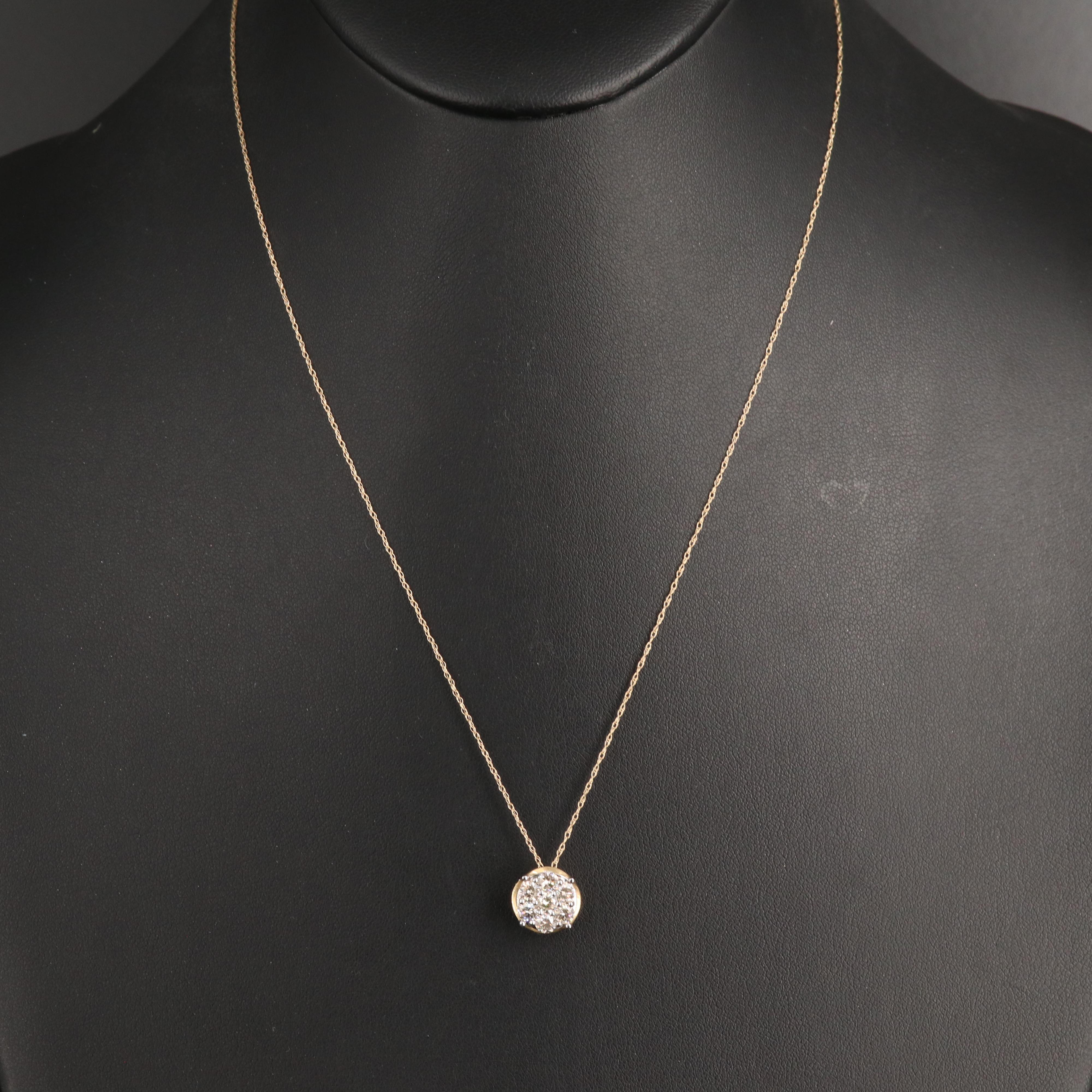 10K 1.02 CTW Diamond Cluster Pendant Necklace