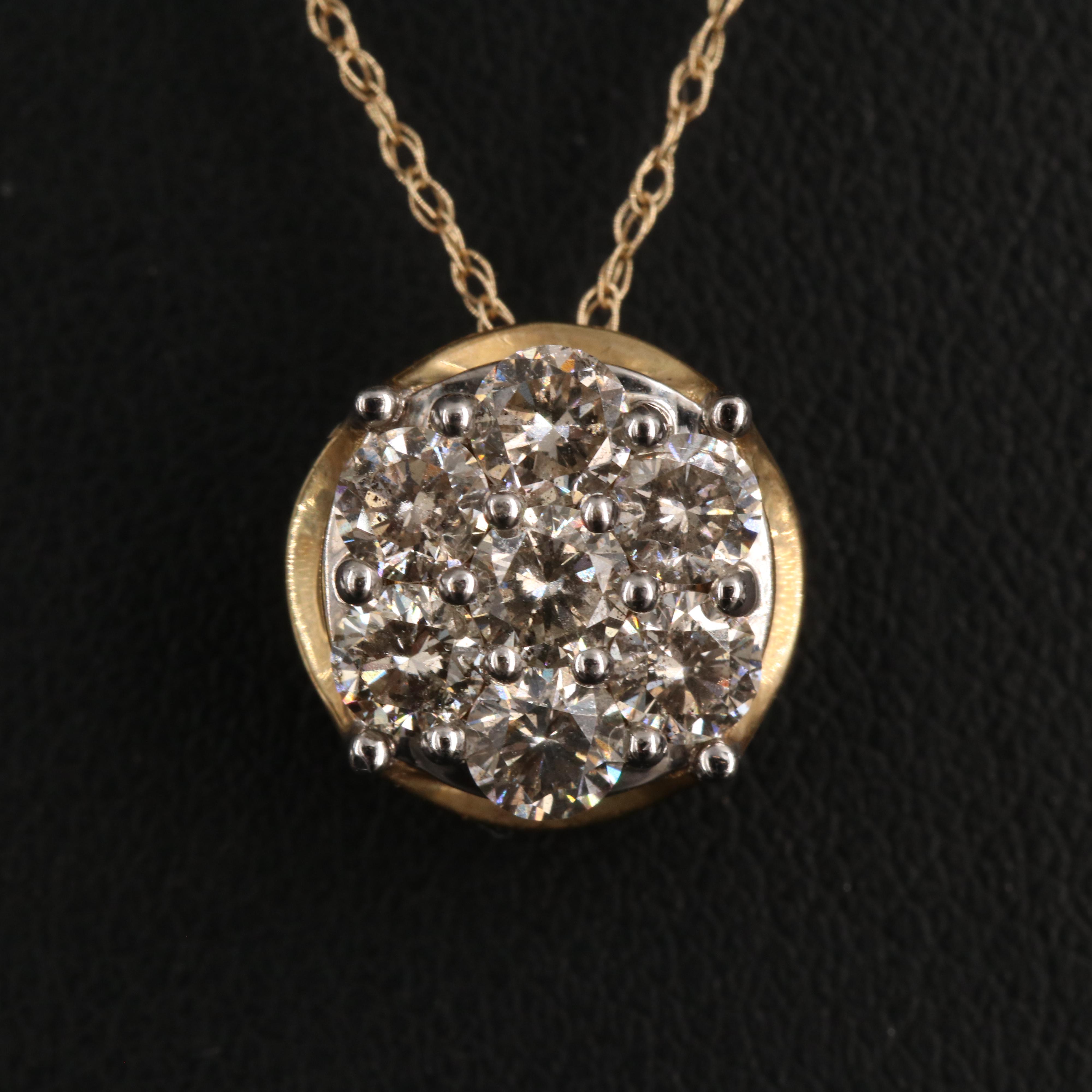 10K 1.02 CTW Diamond Cluster Pendant Necklace
