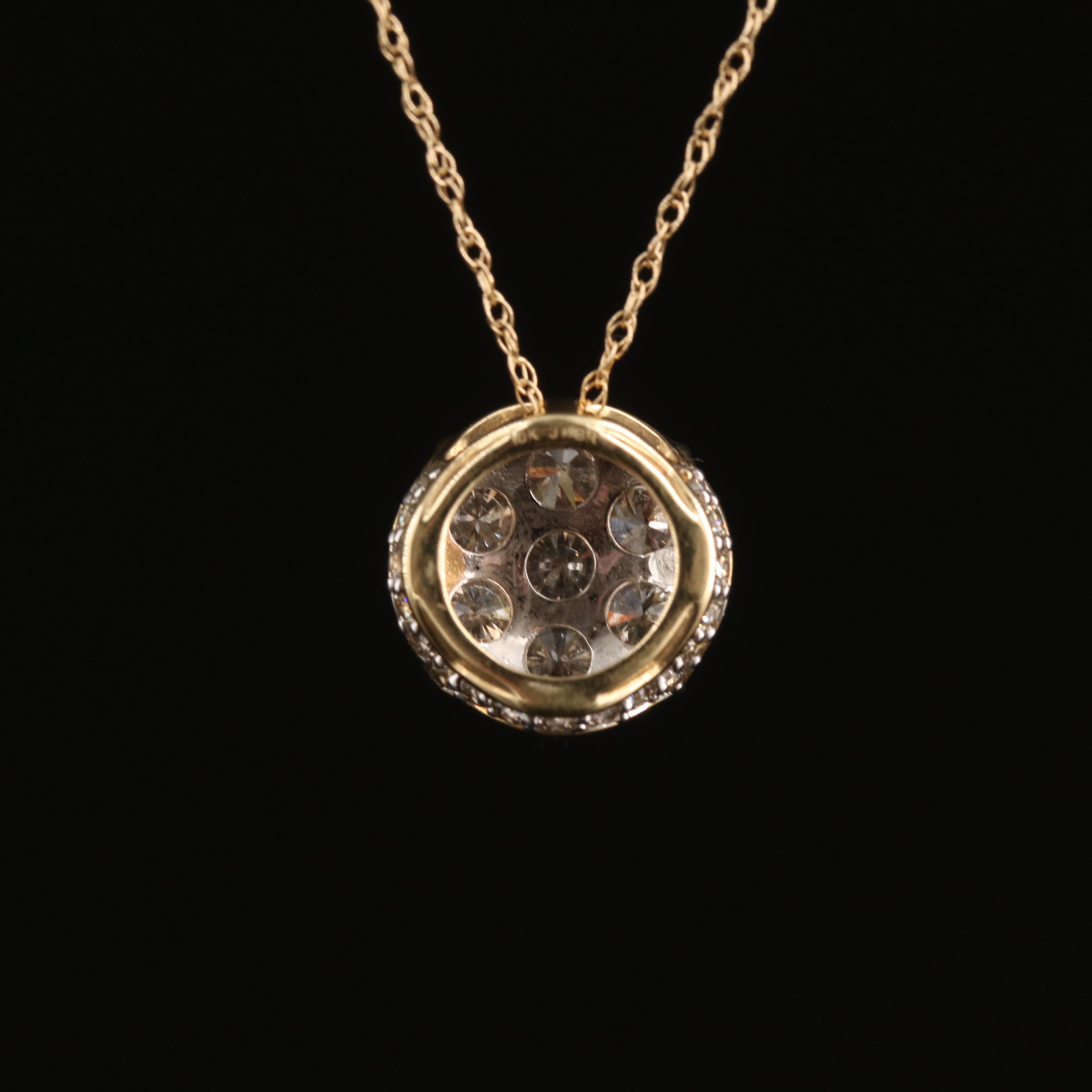 10K 1.02 CTW Diamond Cluster Pendant Necklace