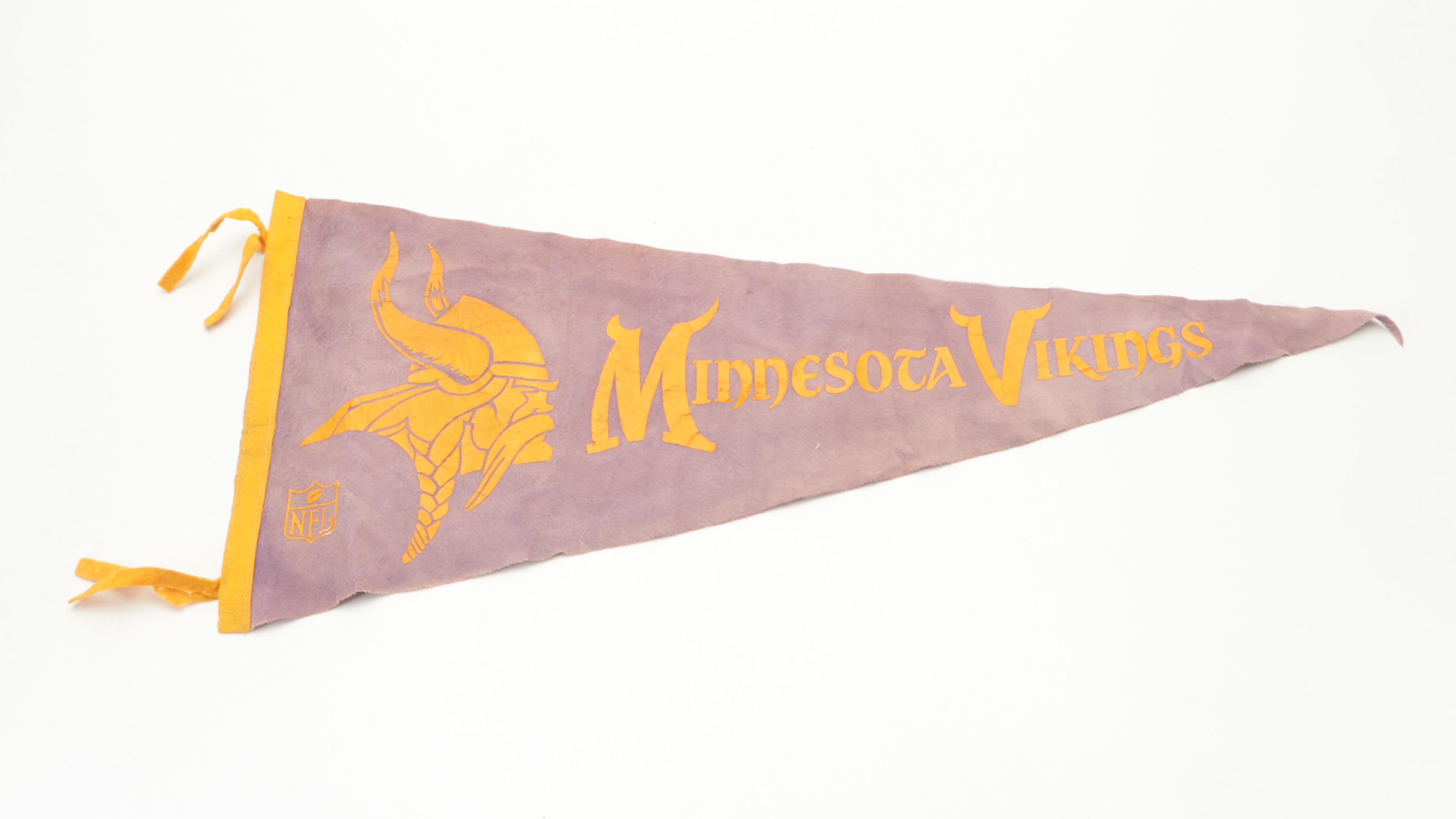 Minnesota Vikings Pennant with Pro Sports Marketing Helmet Radio, Late 20th C.