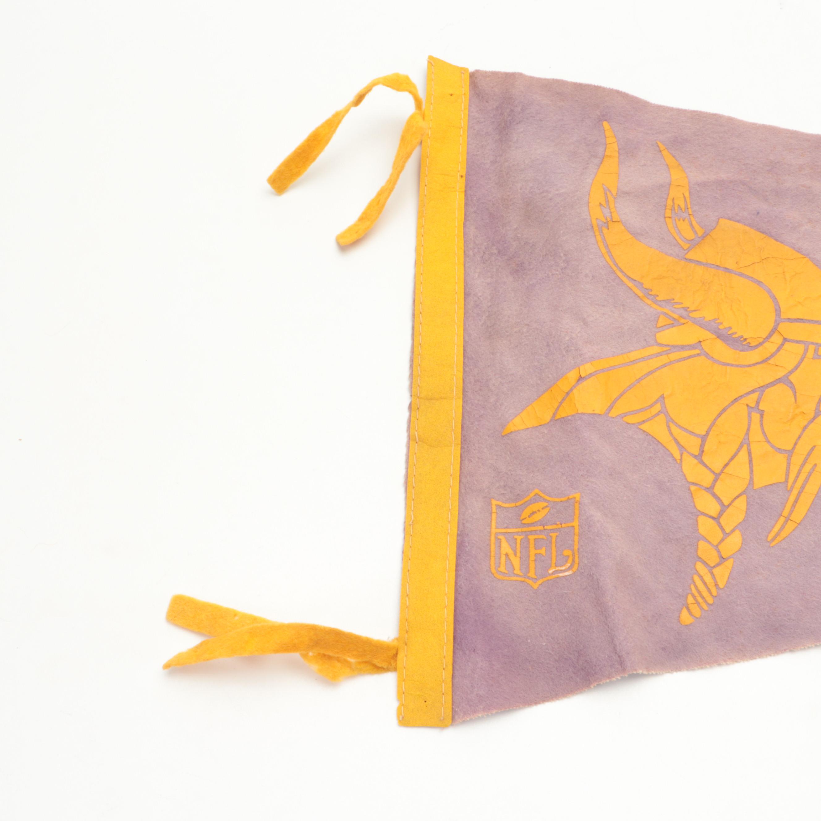 Minnesota Vikings Pennant with Pro Sports Marketing Helmet Radio, Late 20th C.