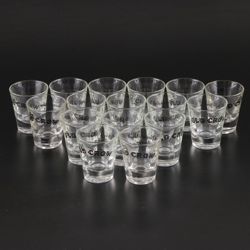 Libbey Old Crow Bourbon Shot Glasses, Mid to Late 20th Century