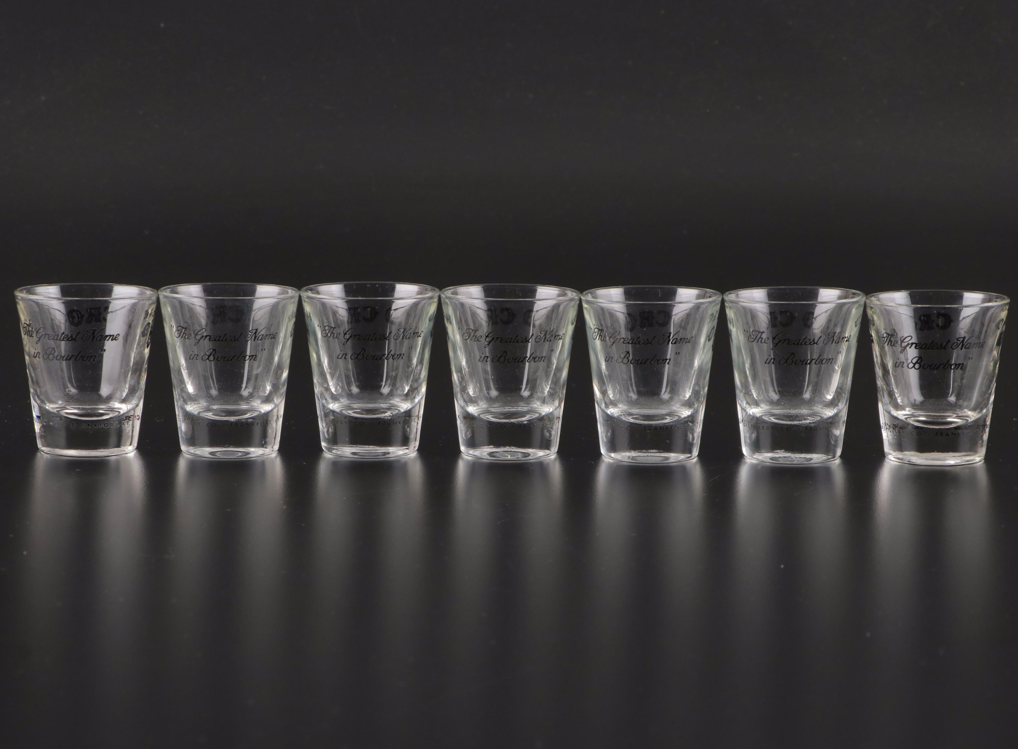 Libbey Old Crow Bourbon Shot Glasses, Mid to Late 20th Century
