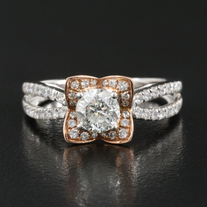 14K 1.12 CTW Diamond Ring with Rose Gold Accents