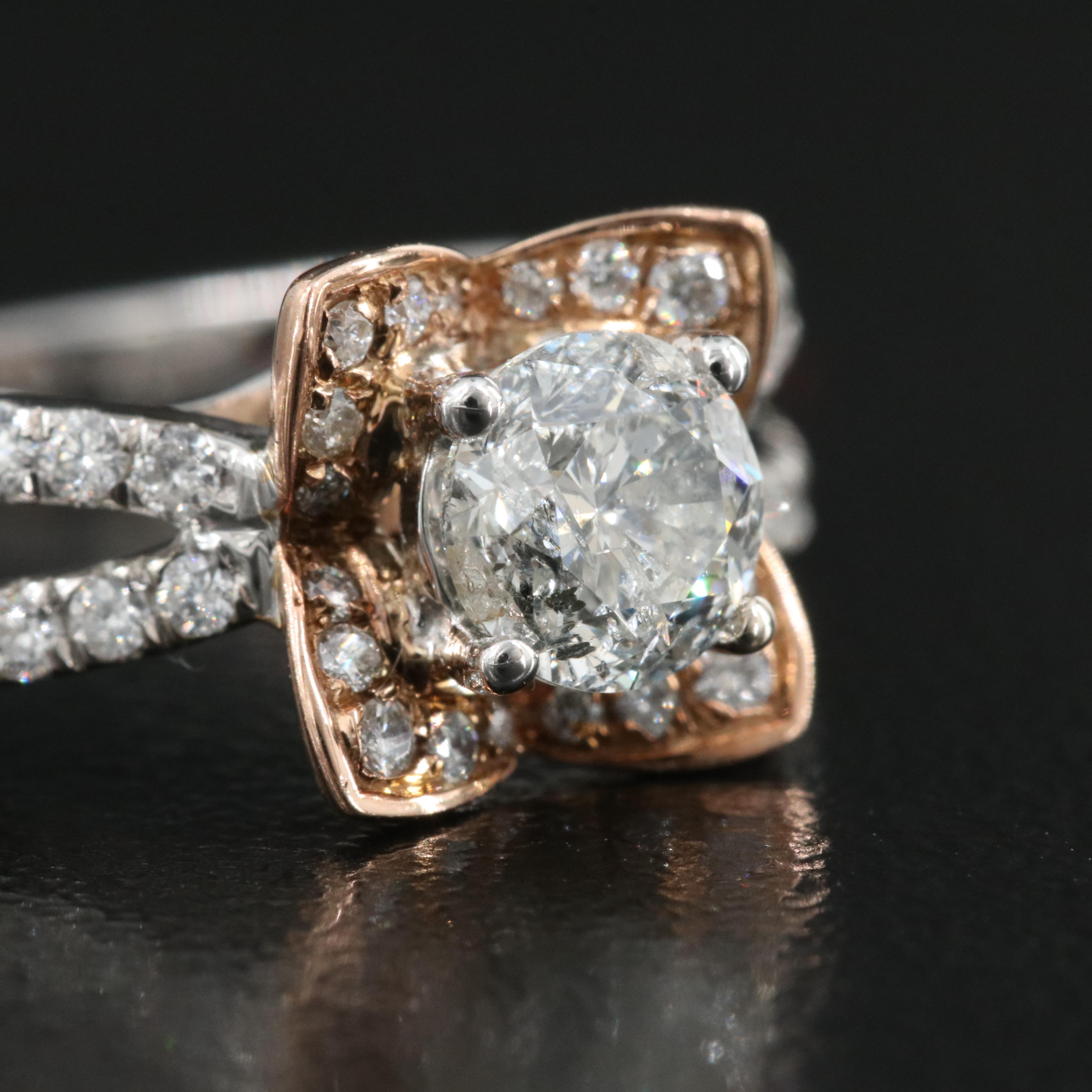 14K 1.12 CTW Diamond Ring with Rose Gold Accents