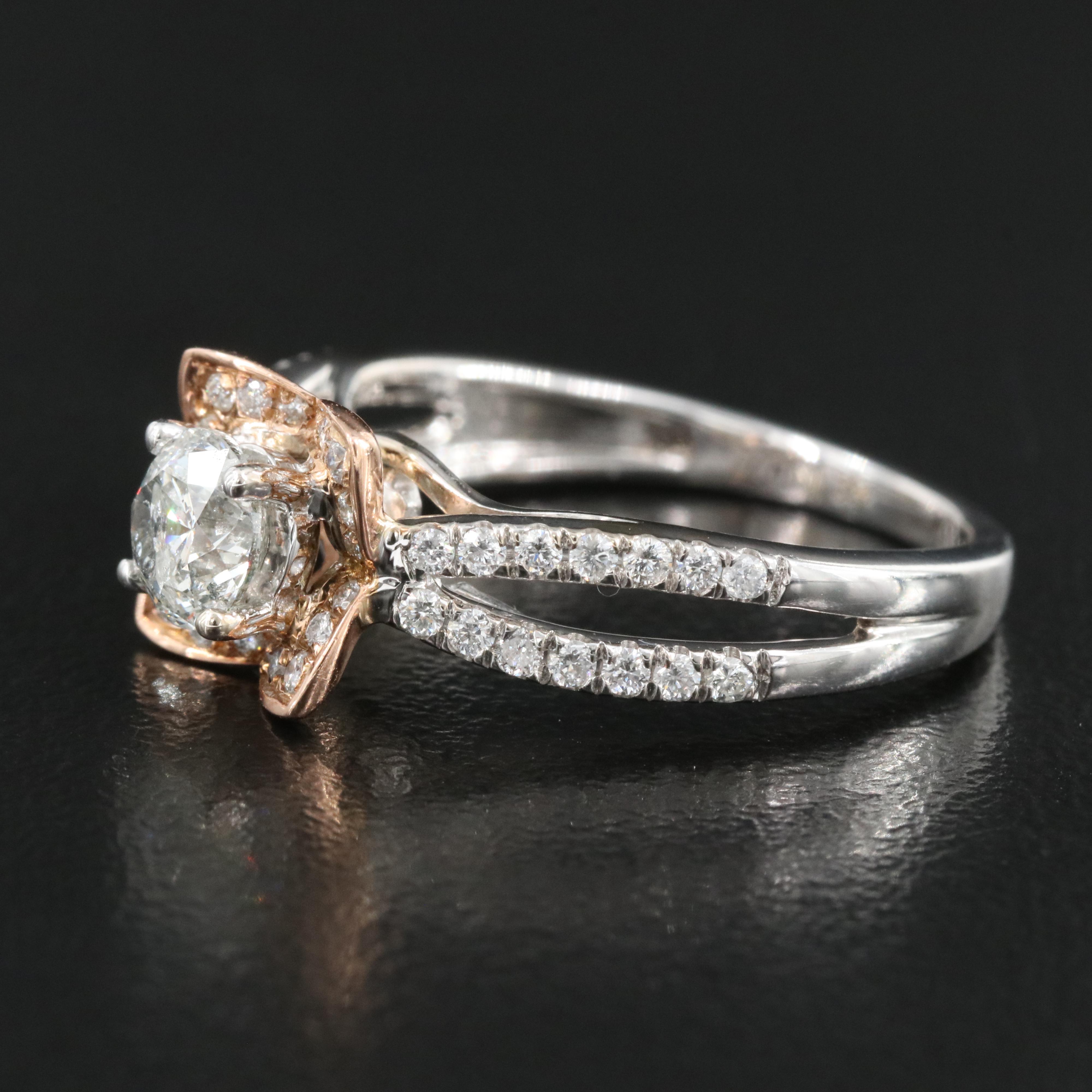 14K 1.12 CTW Diamond Ring with Rose Gold Accents