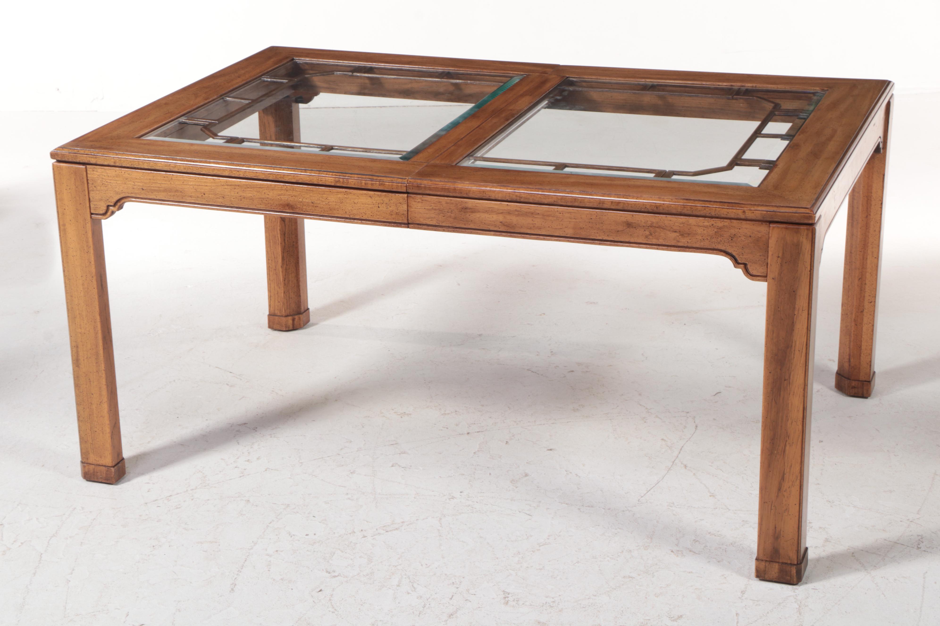 Seven-Piece George III Style Oak and Glass Top Dining Set