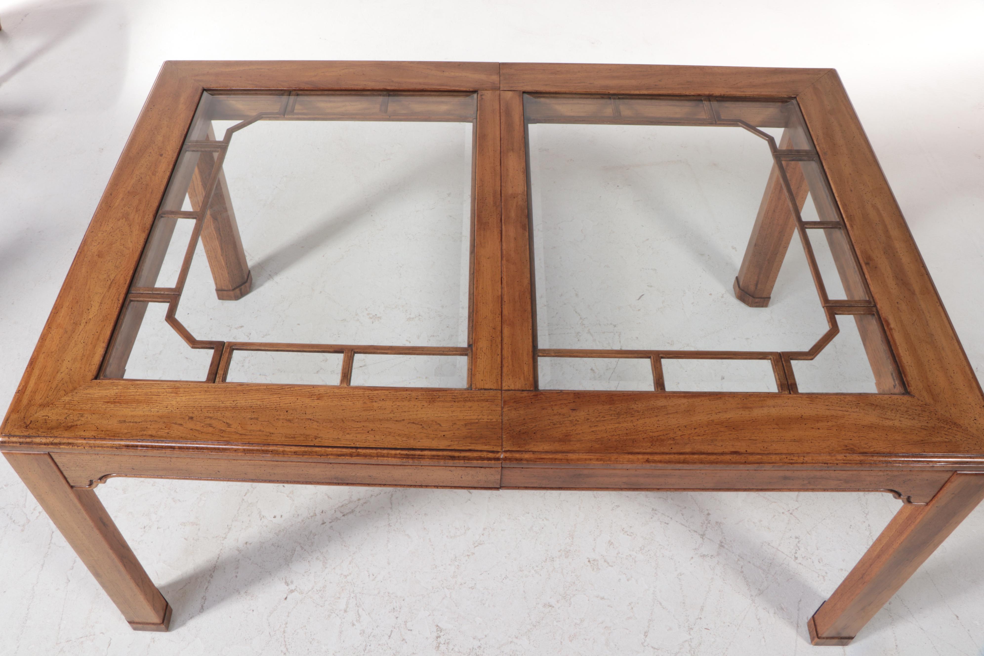 Seven-Piece George III Style Oak and Glass Top Dining Set