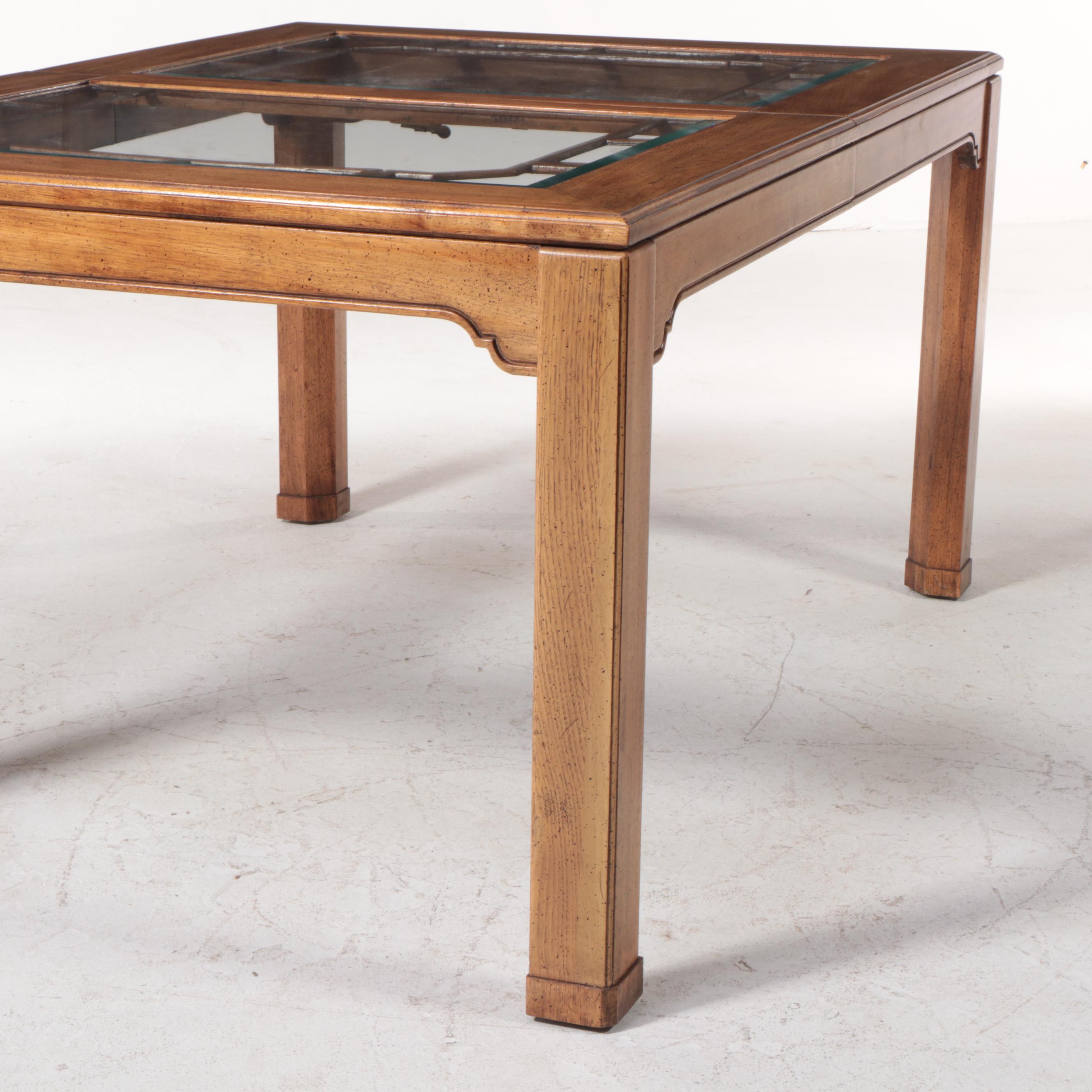 Seven-Piece George III Style Oak and Glass Top Dining Set