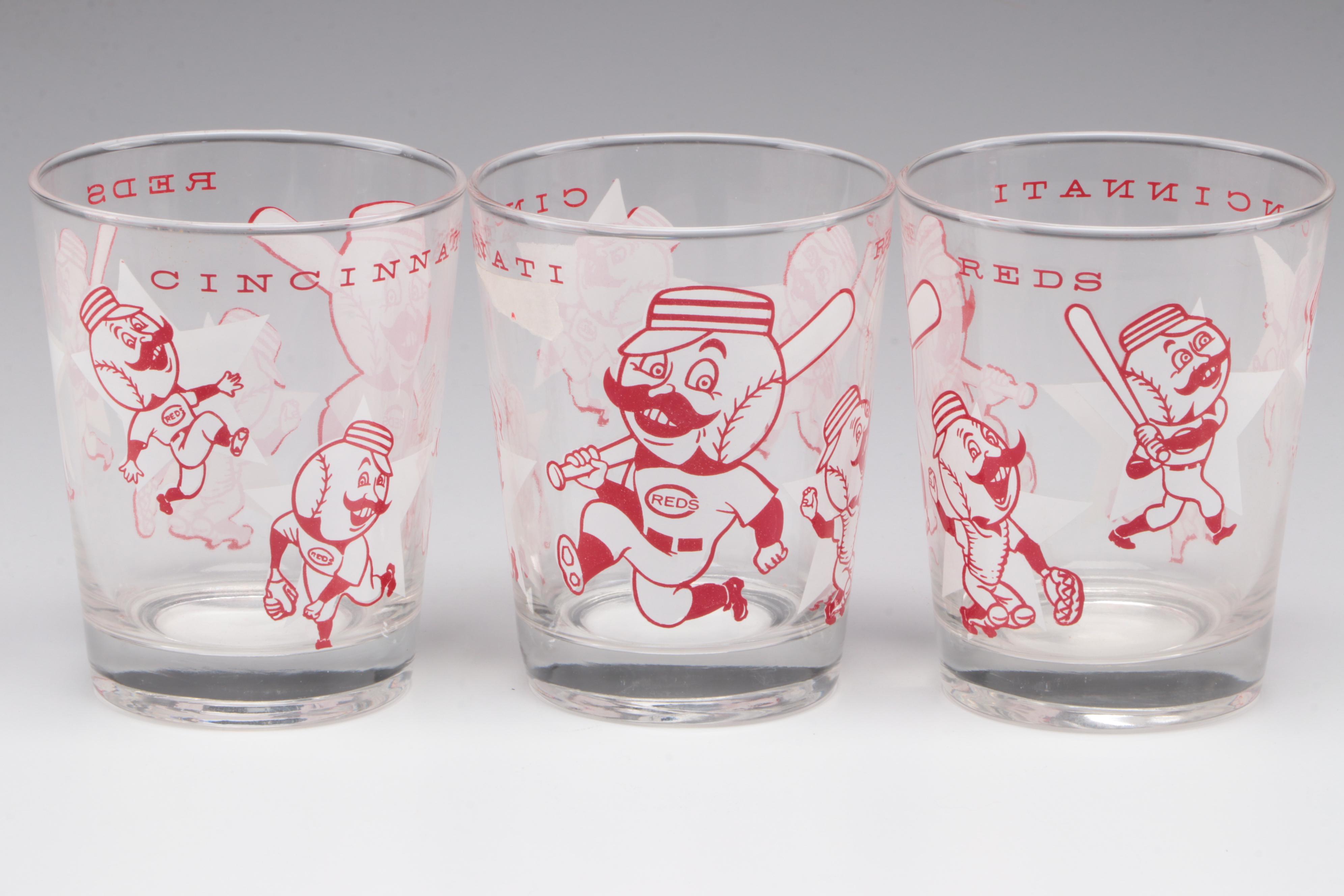 Cincinnati Reds Glasses with Red Stemware and Vase