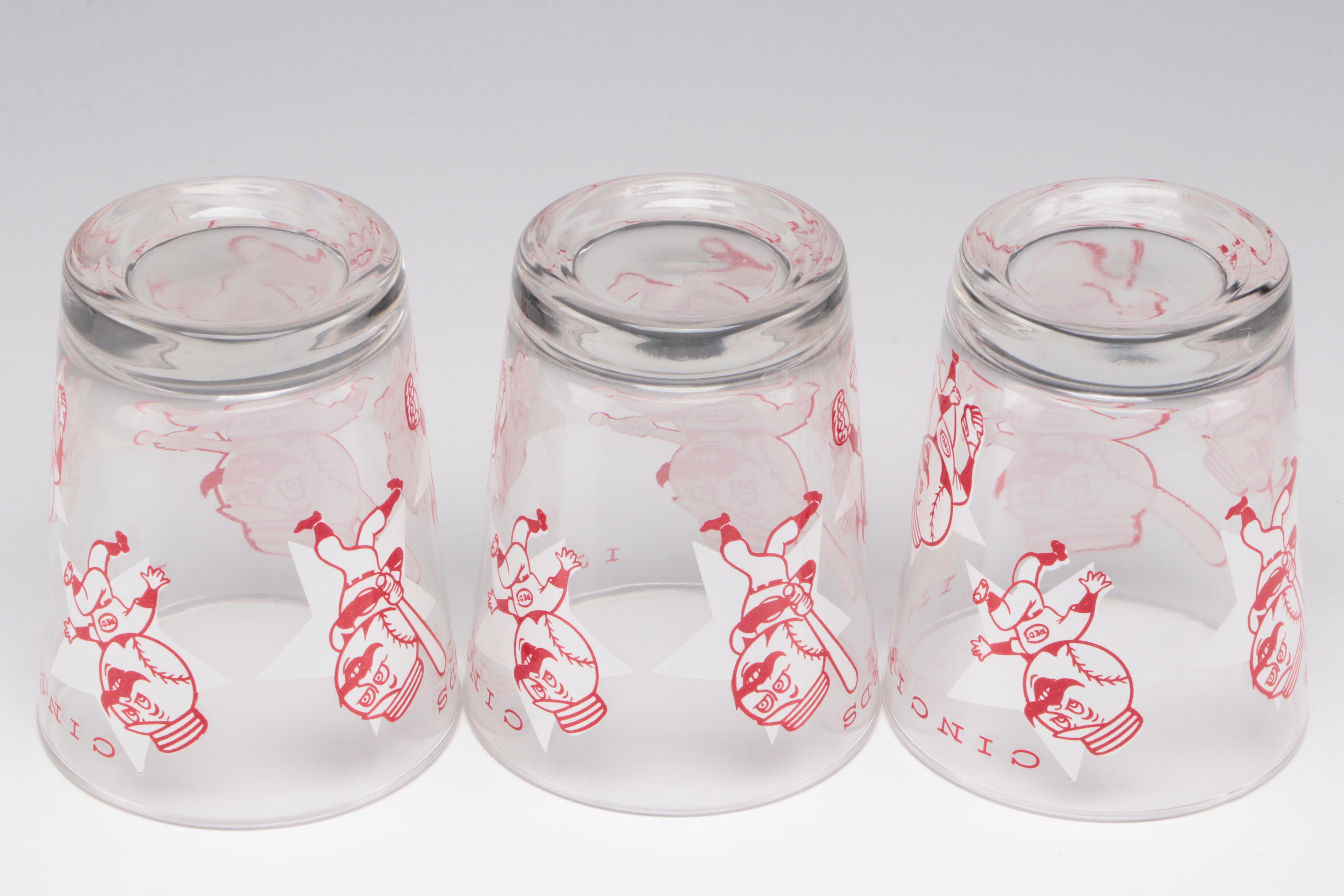 Cincinnati Reds Glasses with Red Stemware and Vase