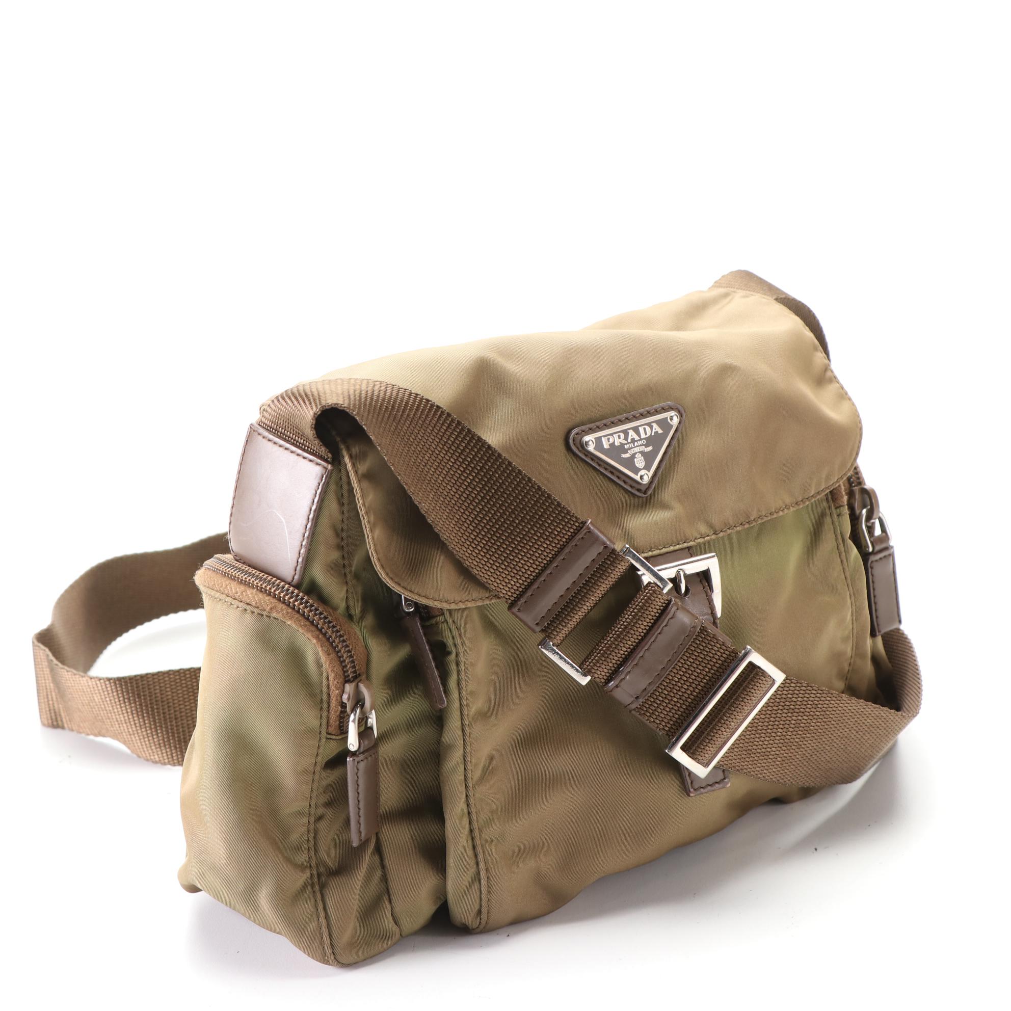 Prada Crossbody Bag in Nylon Twill with Leather Trim