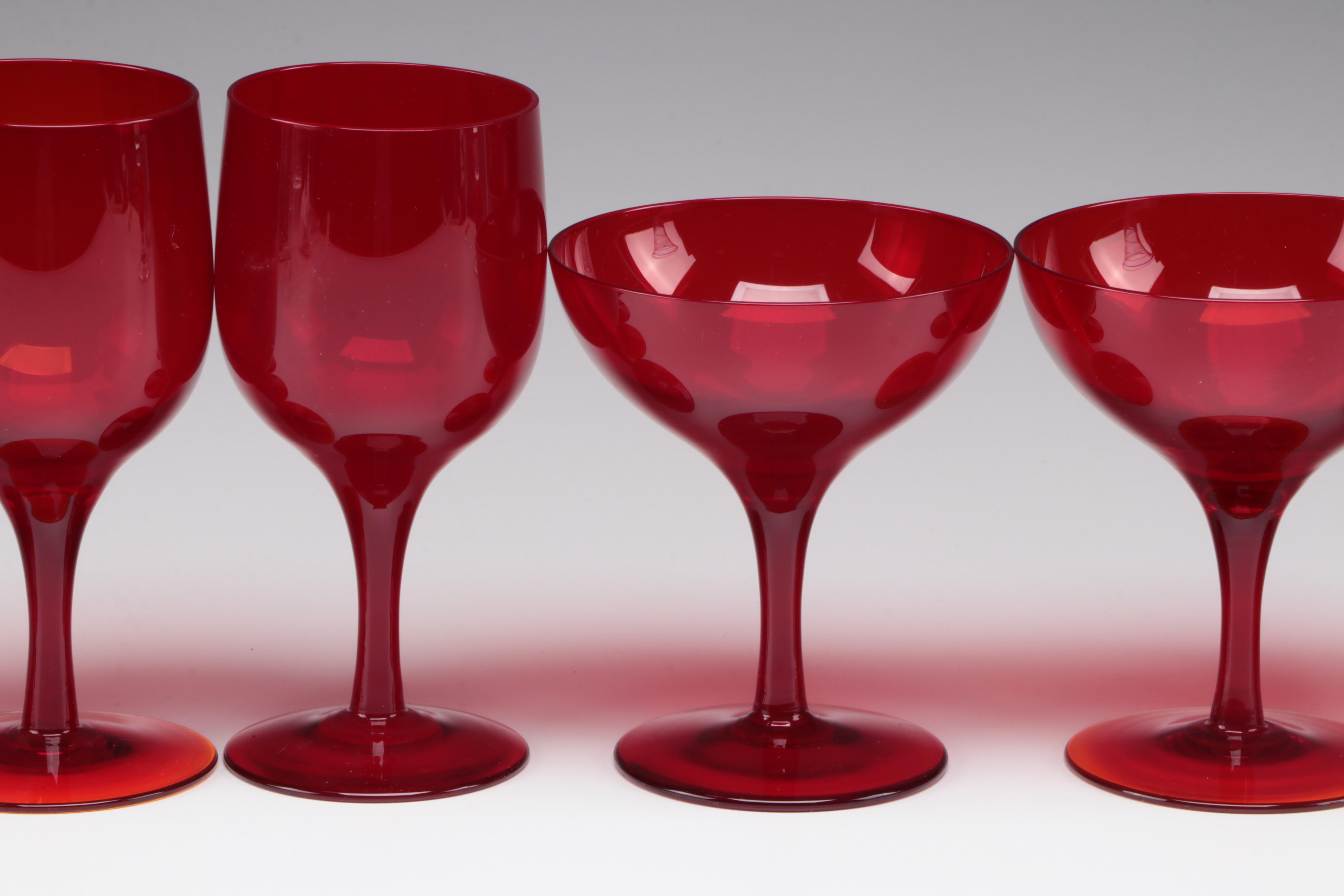 Cincinnati Reds Glasses with Red Stemware and Vase