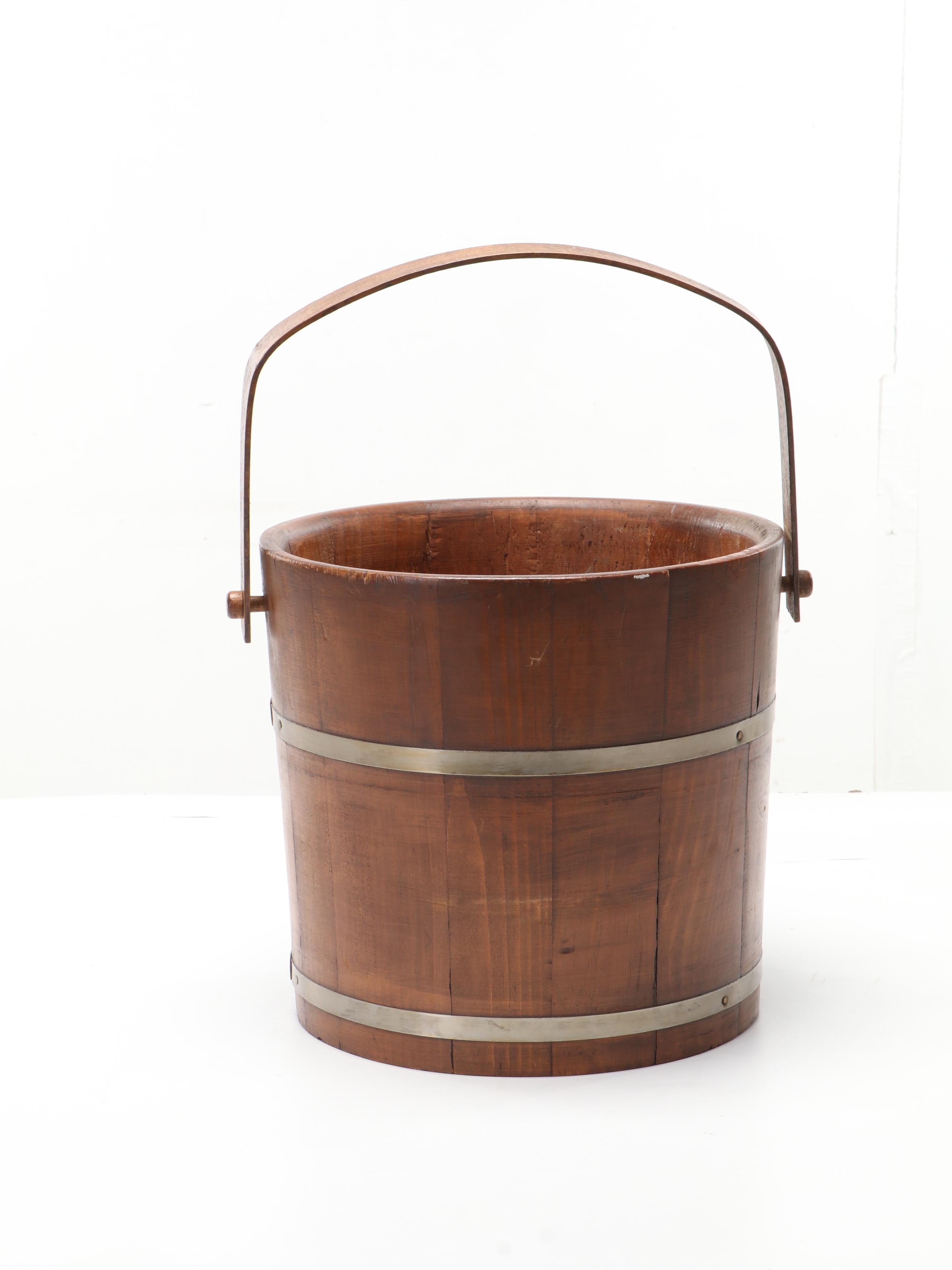 Basketville Brass and Wood Kindling Bucket with Bellows and Match Holder