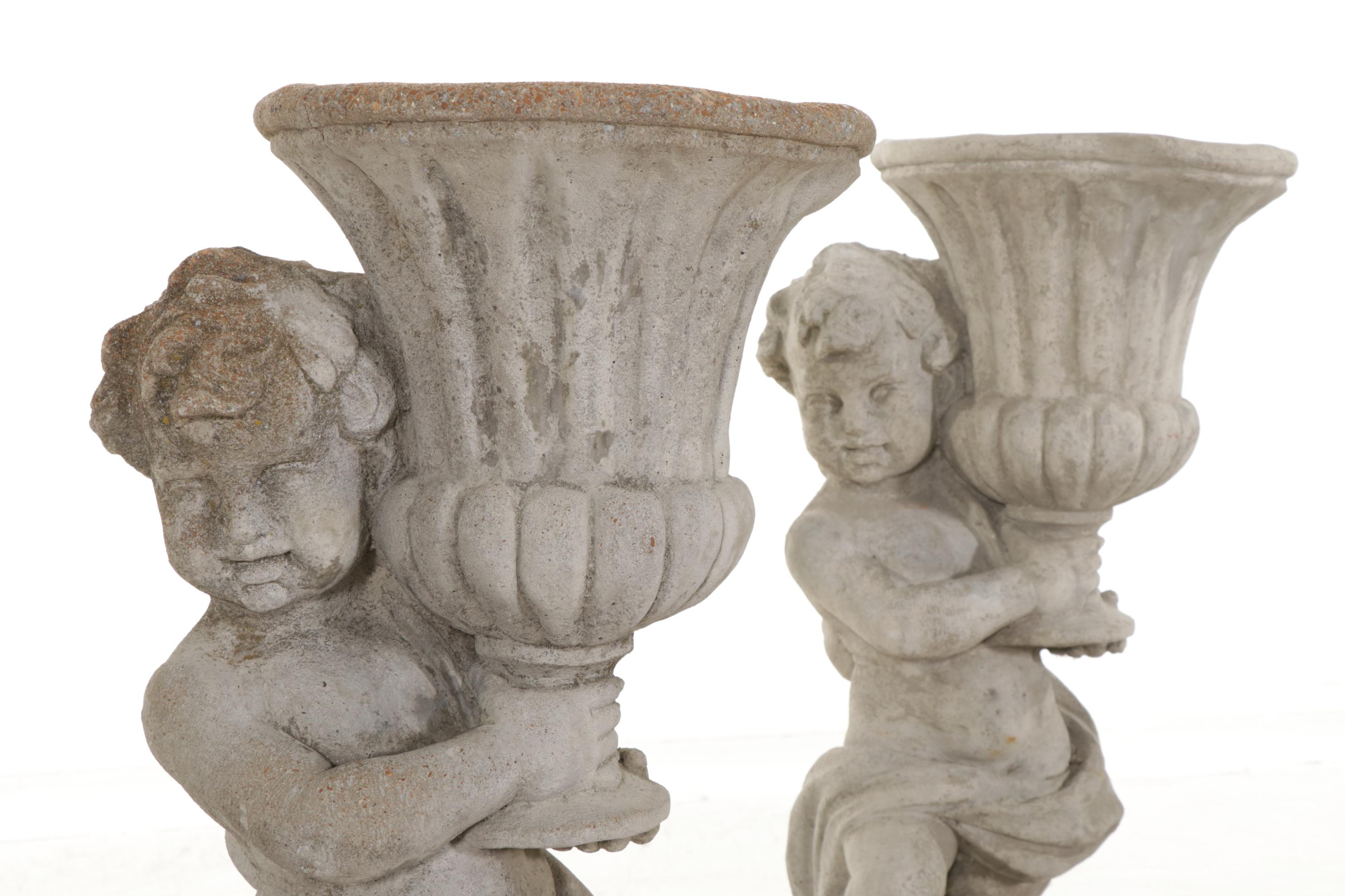 Pair of Cast Concrete Figural Garden Planters