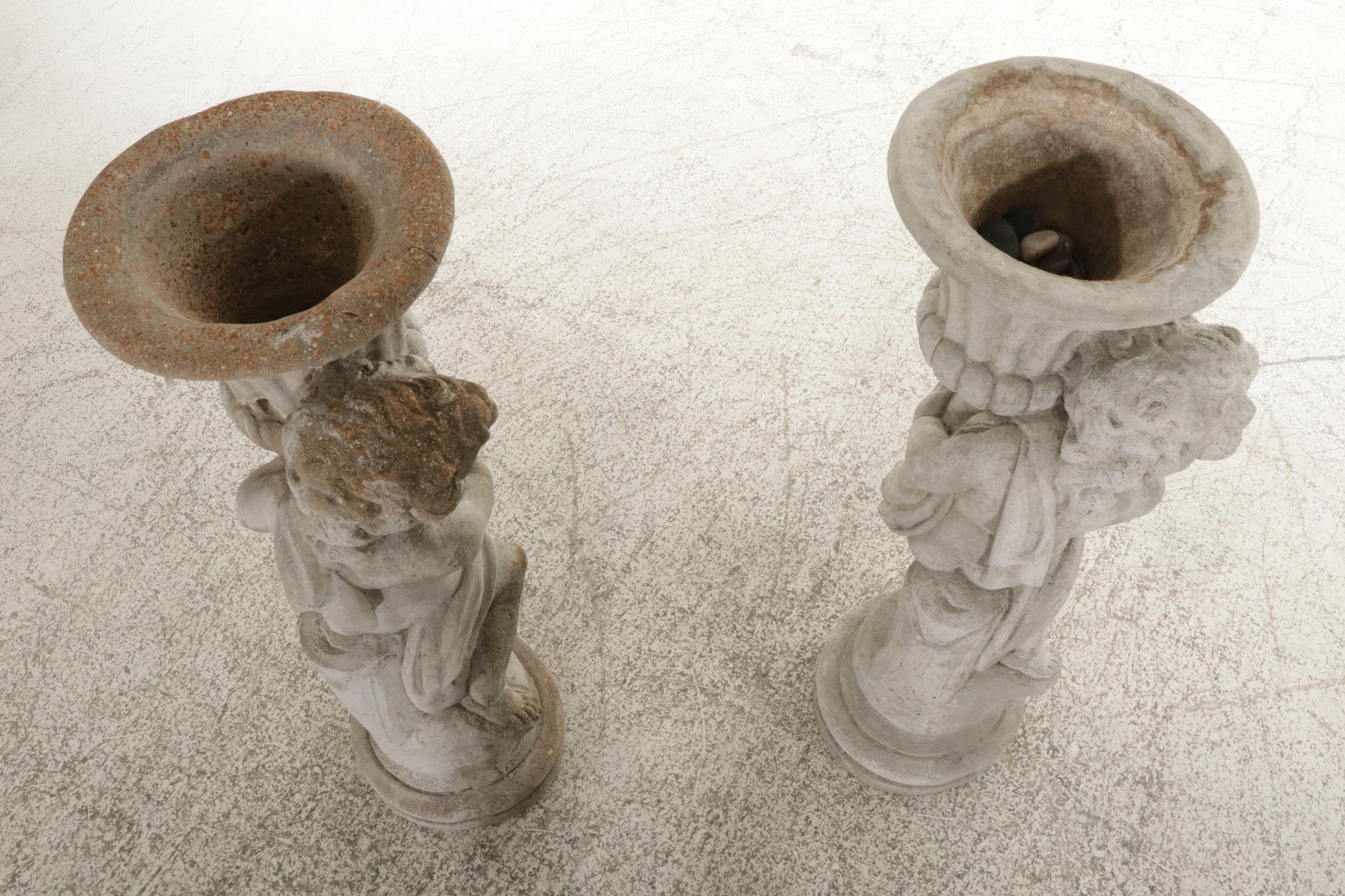 Pair of Cast Concrete Figural Garden Planters