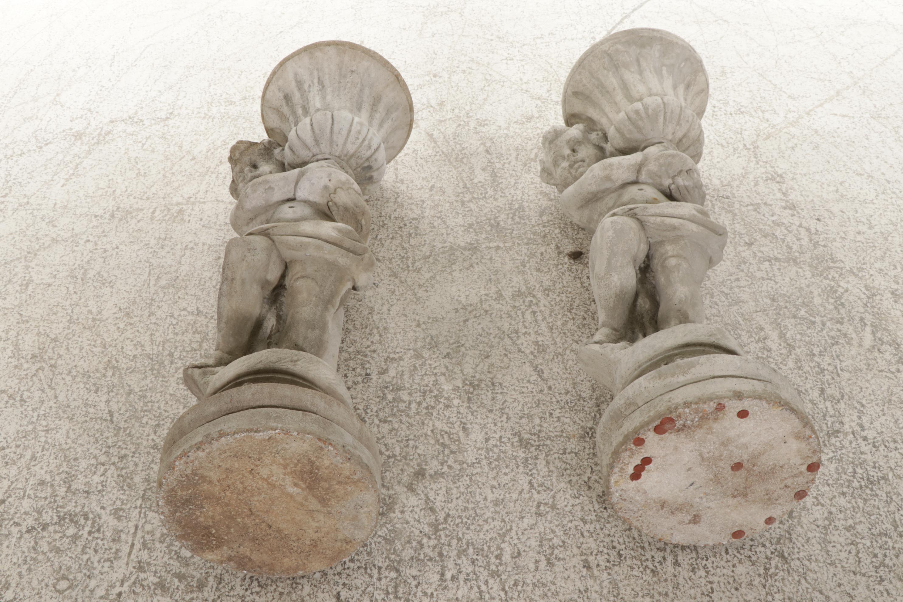 Pair of Cast Concrete Figural Garden Planters