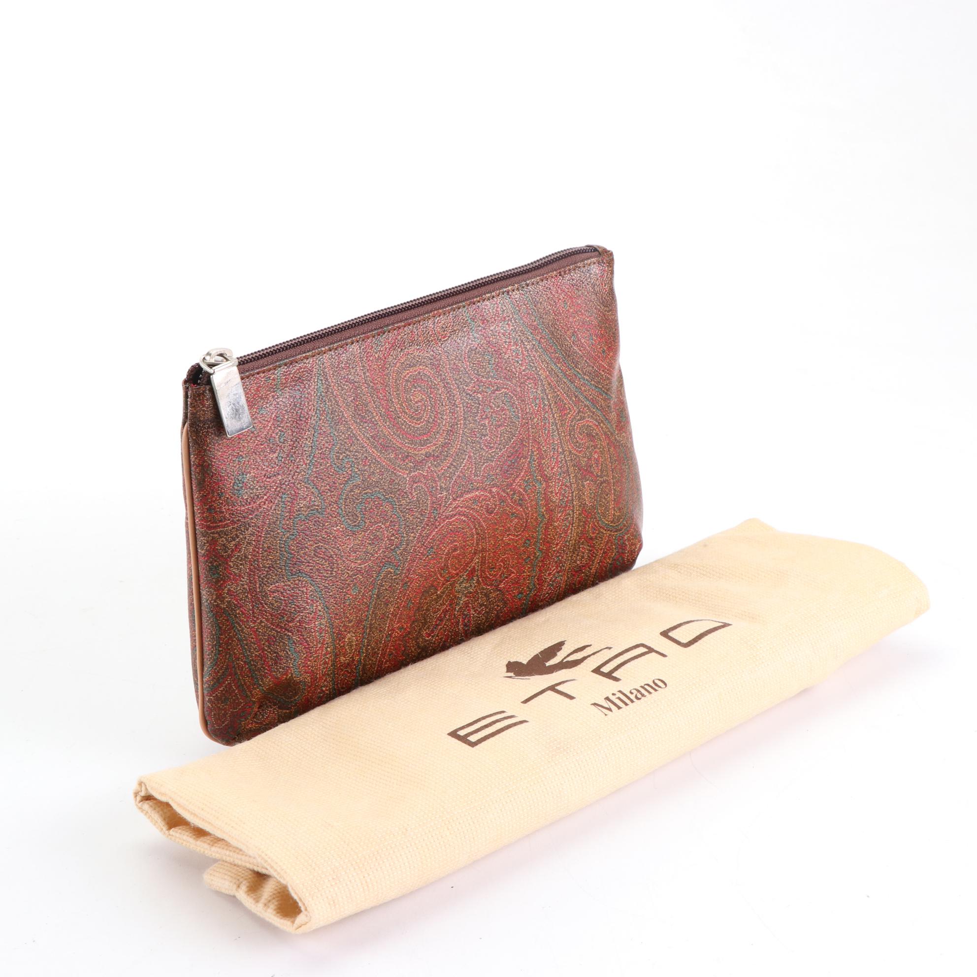 ETRO Accessories Pouch in Paisley Coated Canvas and Leather