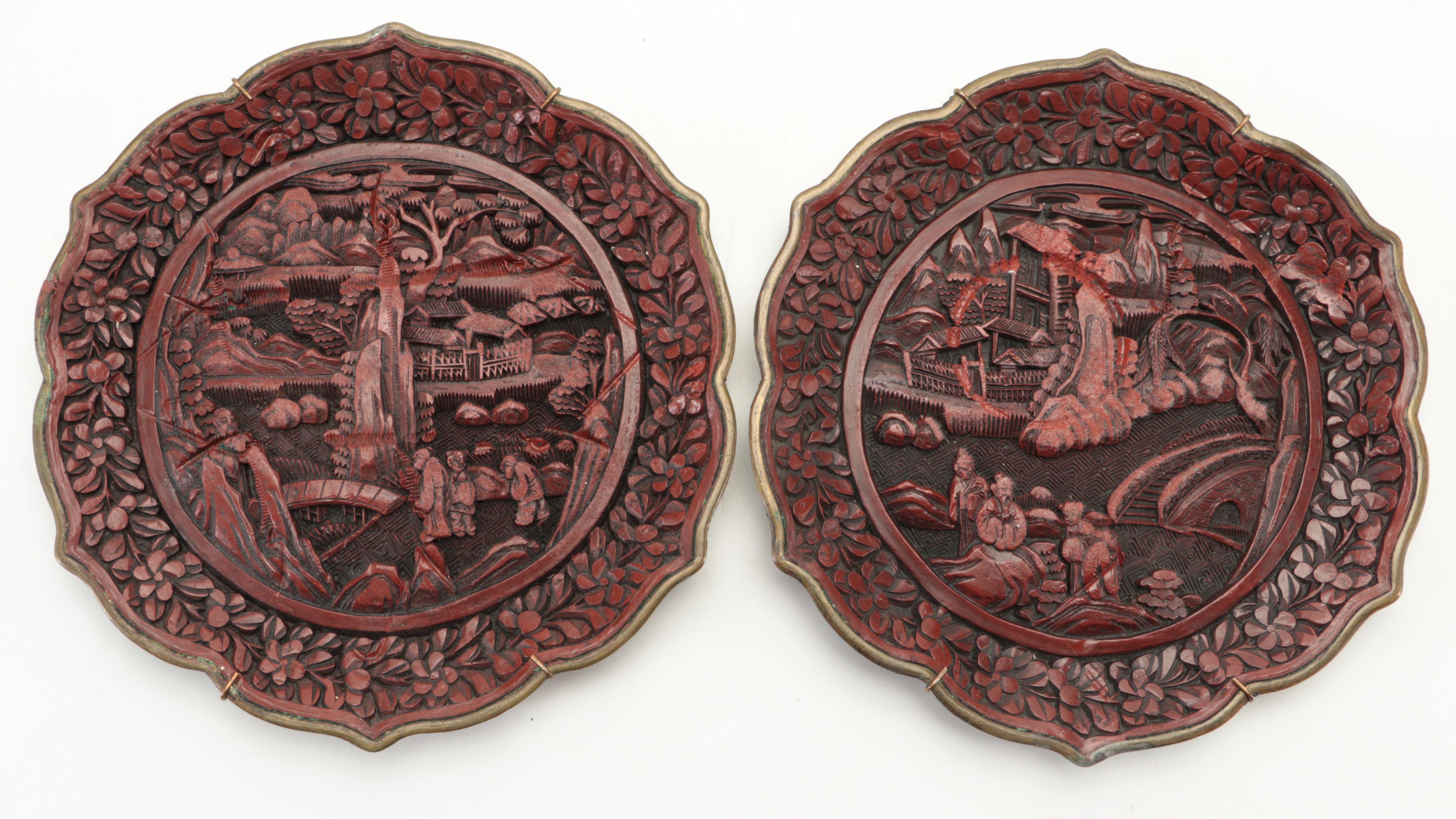 Chinese Republic Period Cinnabar Plates