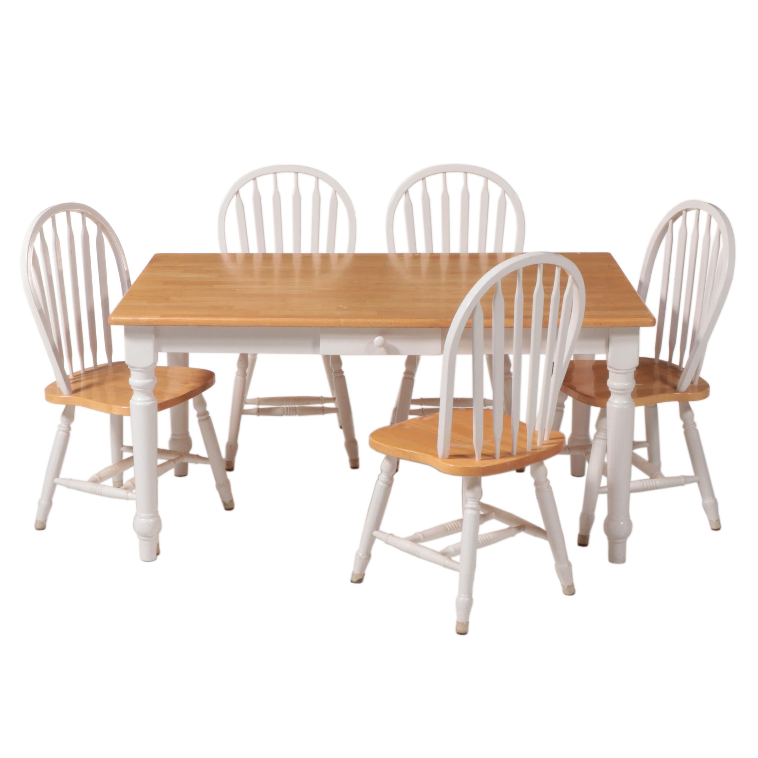 Six-Piece Colonial Style Hardwood and Parcel-Painted Dining Set