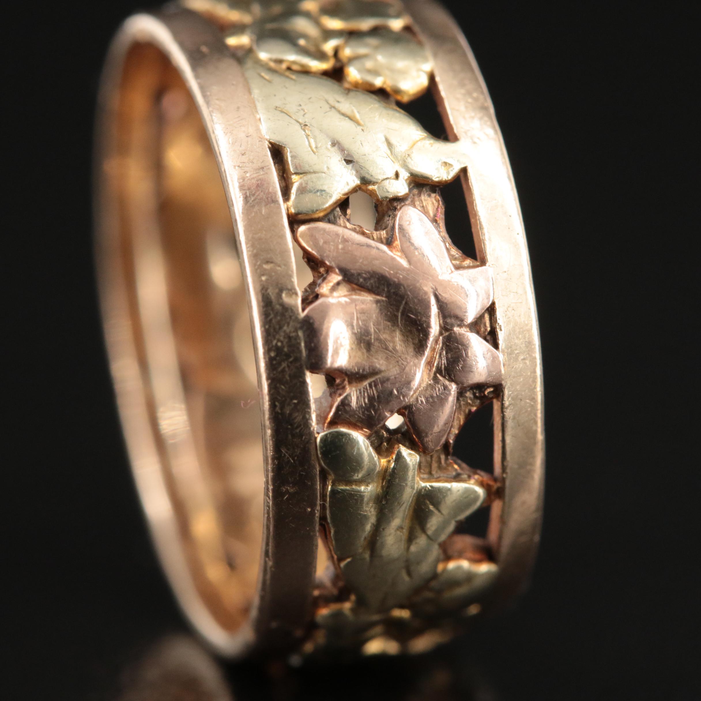 14K Tri-Color Foliate Band