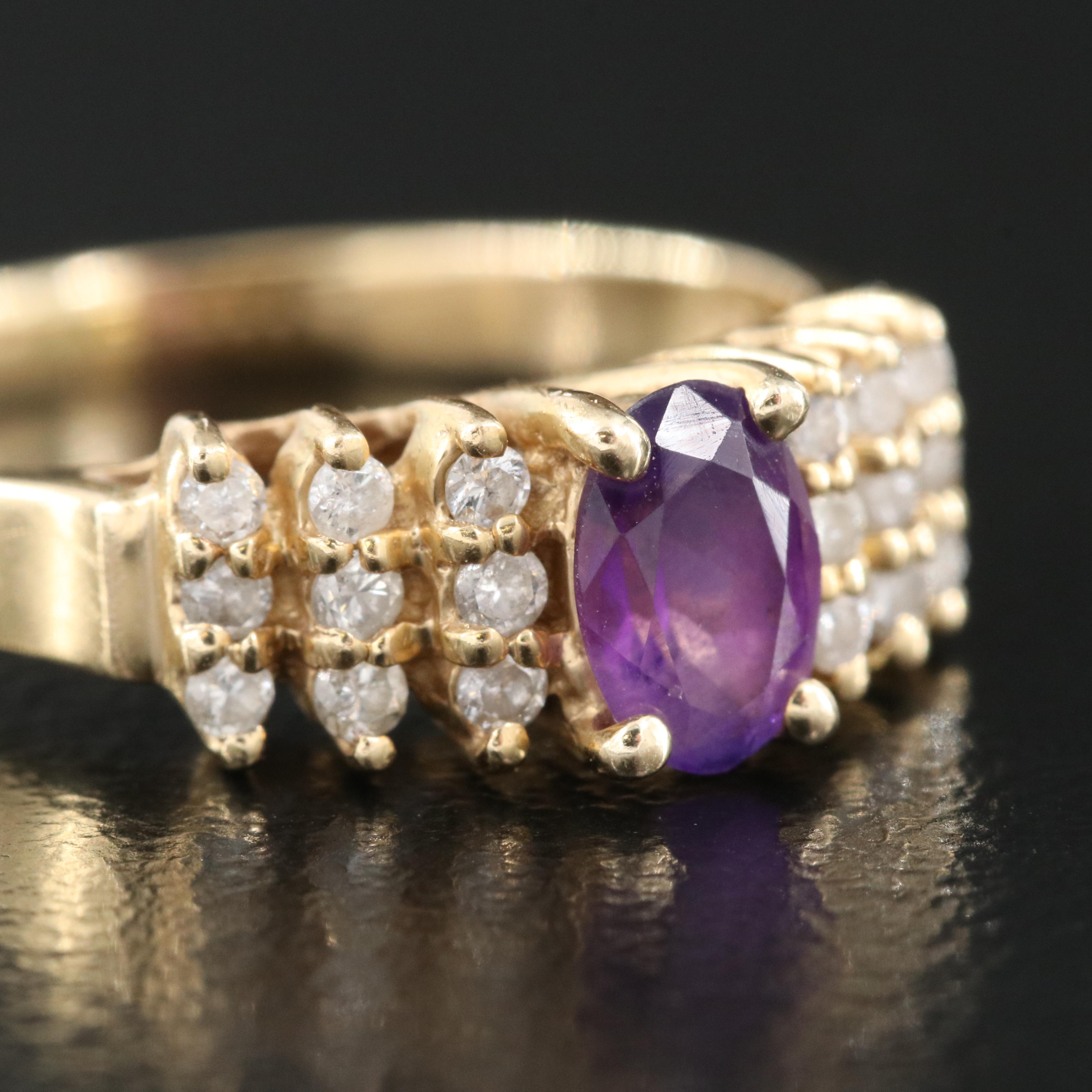 14K Amethyst and Diamond Ring